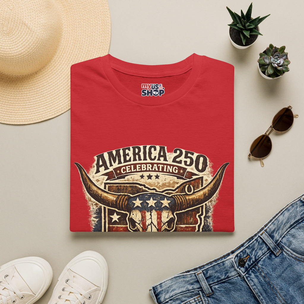 America 250 – Ohio Longhorn Skull Patriotic Vintage Tee Design
