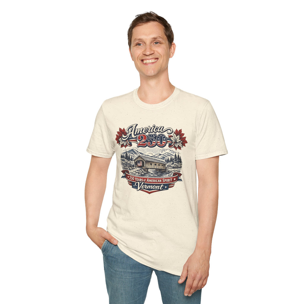 America 250 Vintage T-Shirt — Vermont Patriotic Vermont Mountains Tee