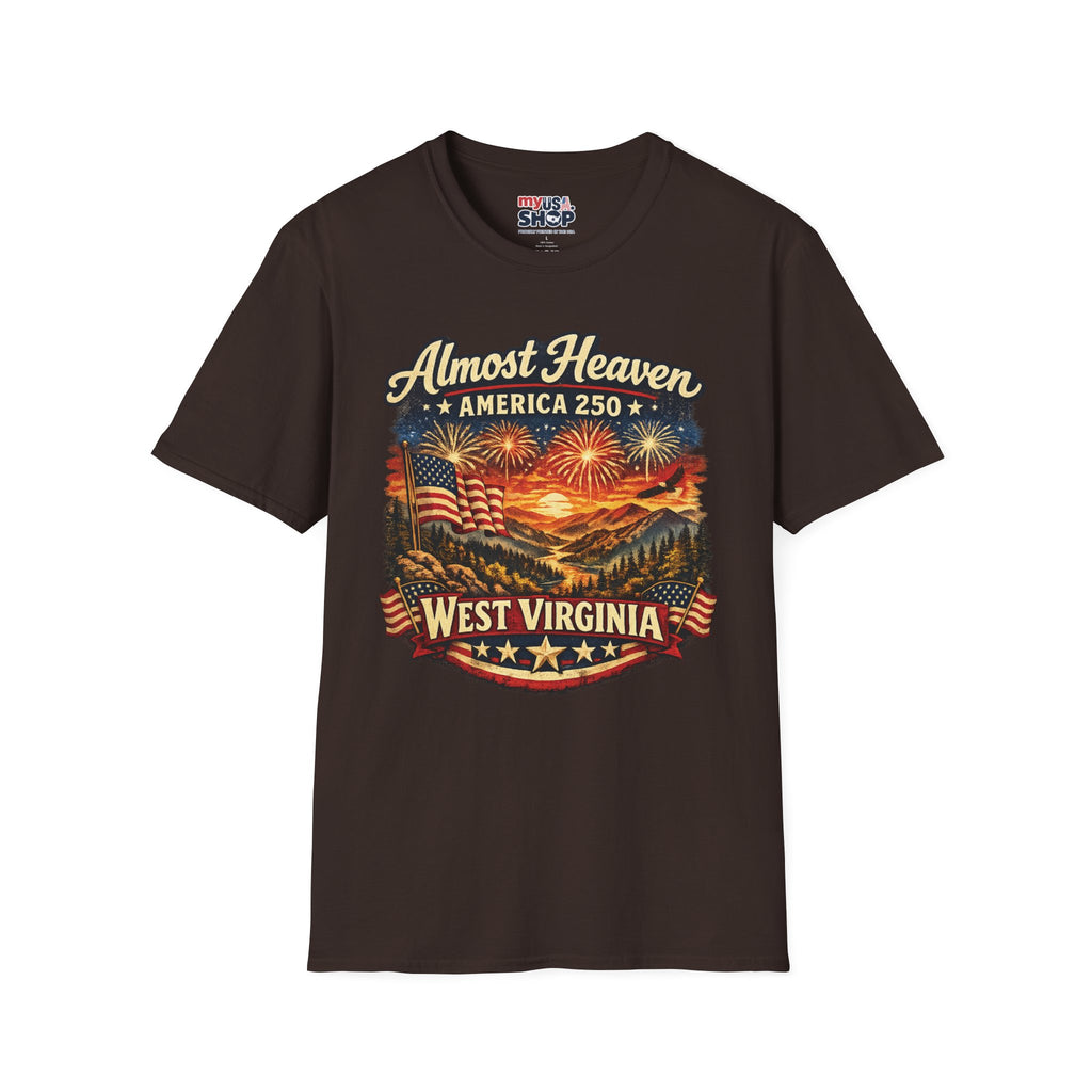 Almost Heaven West Virginia T-Shirt – America 250 Patriotic Fireworks Tee