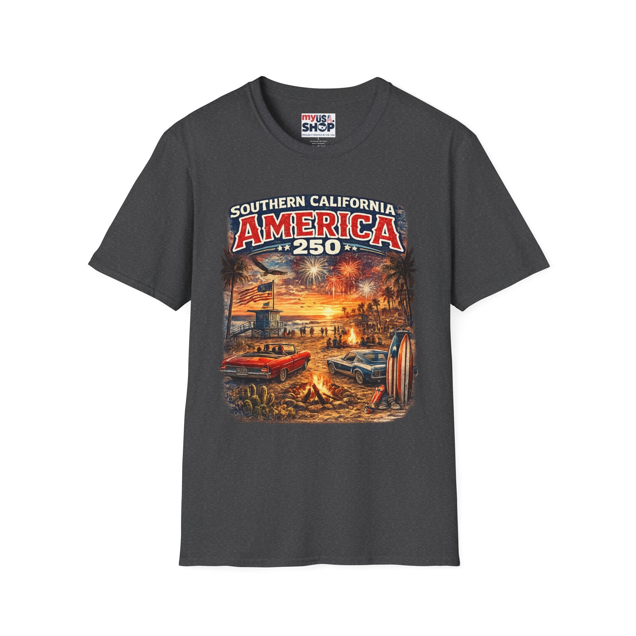 America 250 Southern California Sunset T-Shirt — Patriotic 4th of July Beach Vintage Tee