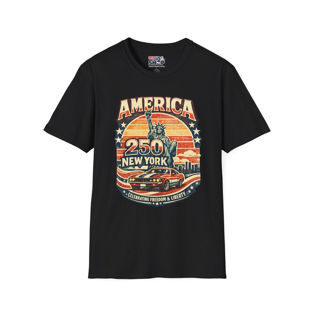 America 250 New York T-Shirt — Retro Statue of Liberty Graphic