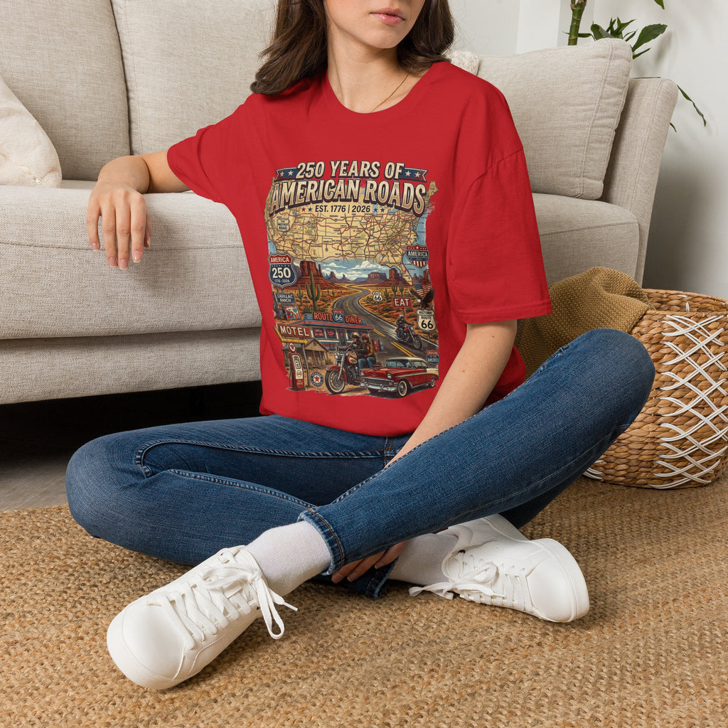 250 Years of American Roads T‑Shirt — Vintage USA Roadmap & Route 66 Travel Tee America 250 Pop Culture