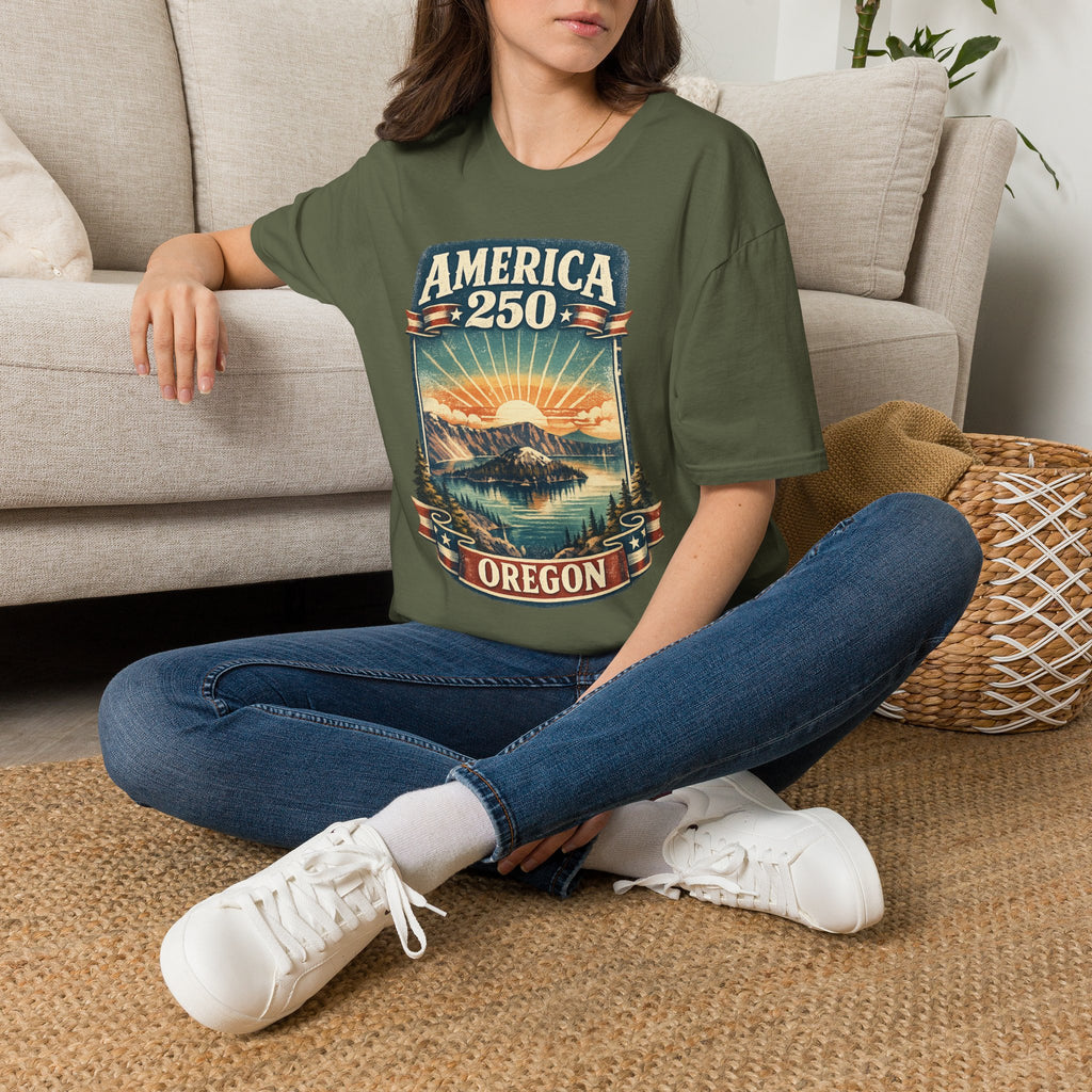 Oregon America 250 Shirt — Crater Lake Sunset Vintage Tee