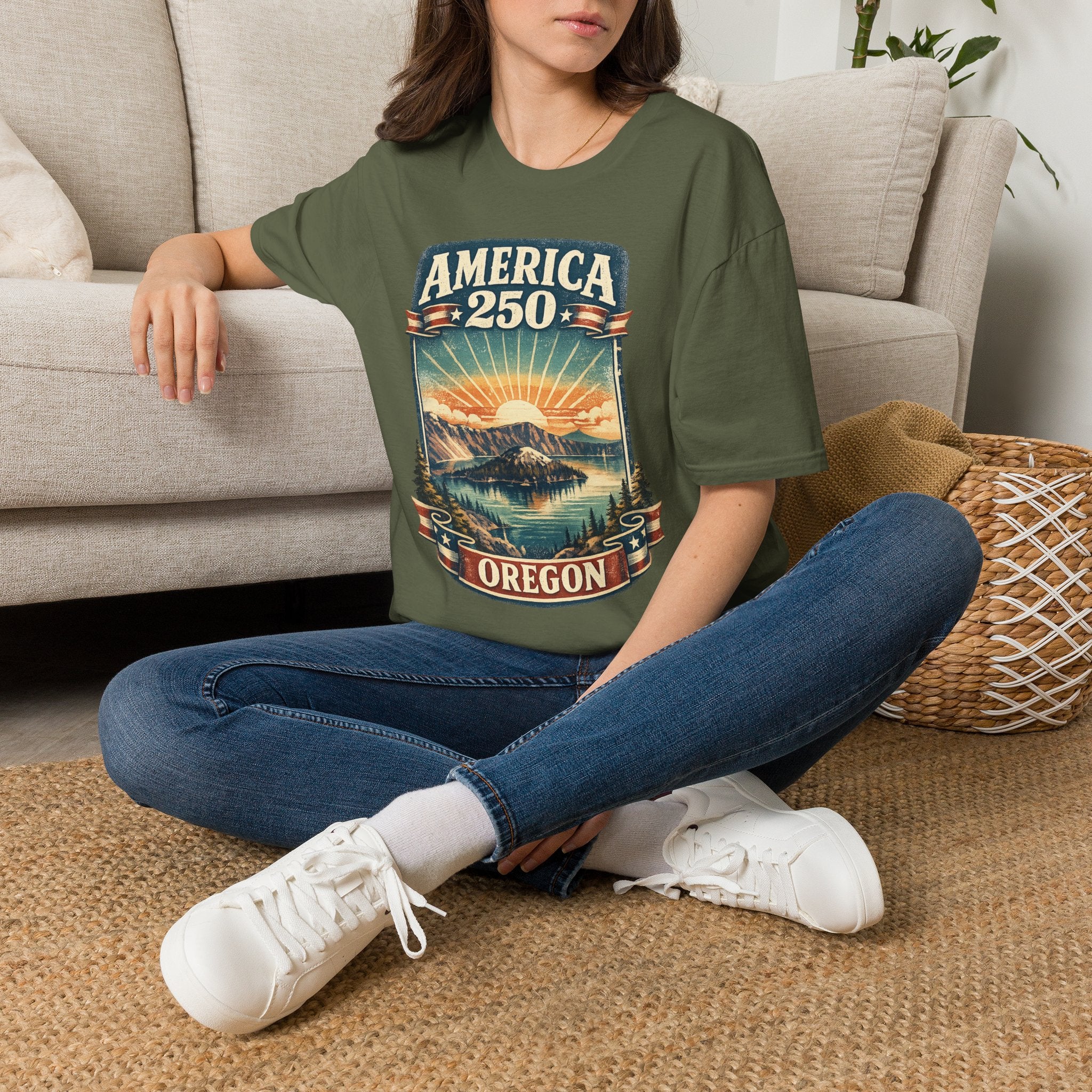 Oregon America 250 Shirt — Crater Lake Sunset Vintage Tee