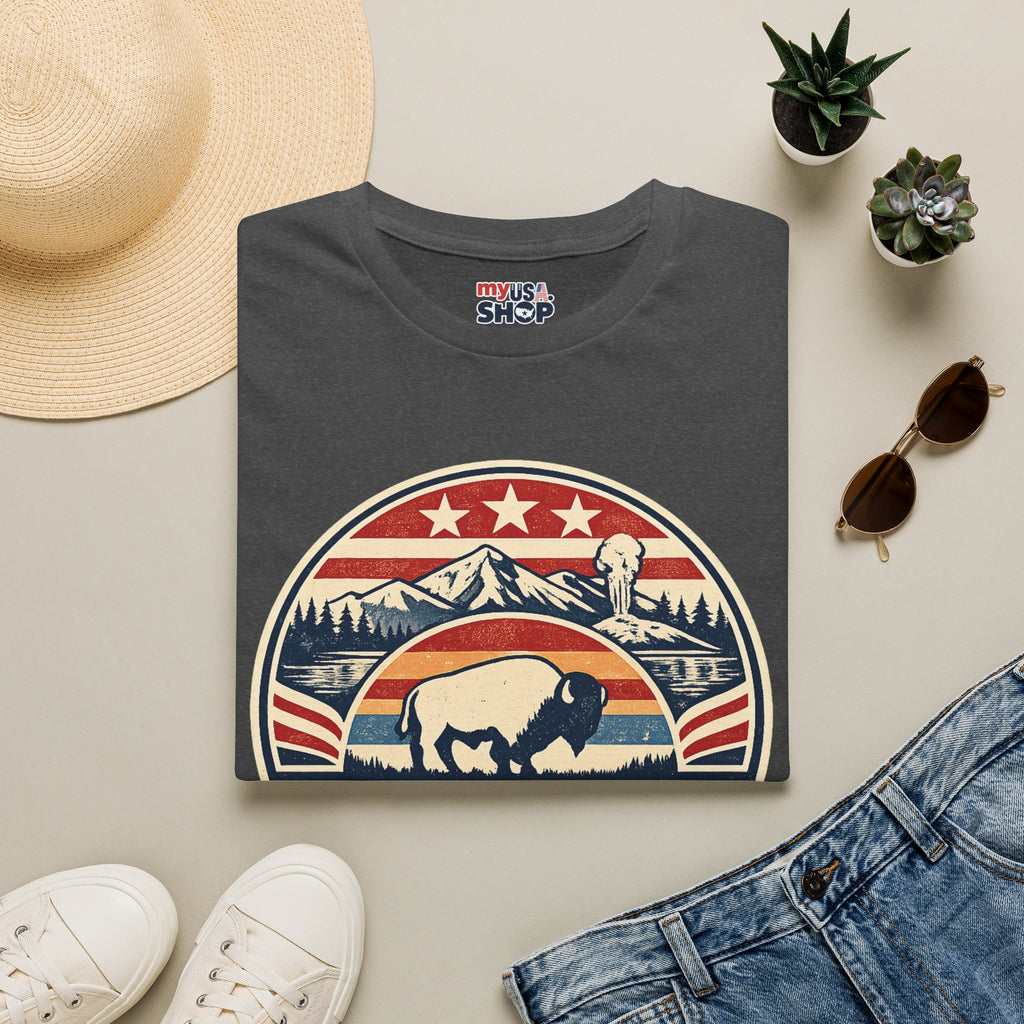 Wyoming Buffalo Tee — America 250 Retro Mountain Graphic T-Shirt