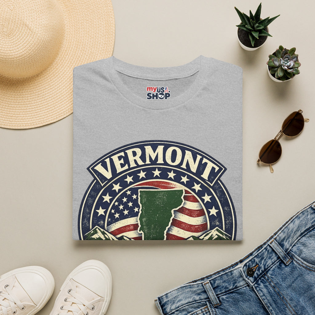 America 250 – Vermont Est. 1776 Map Vintage Tee Design