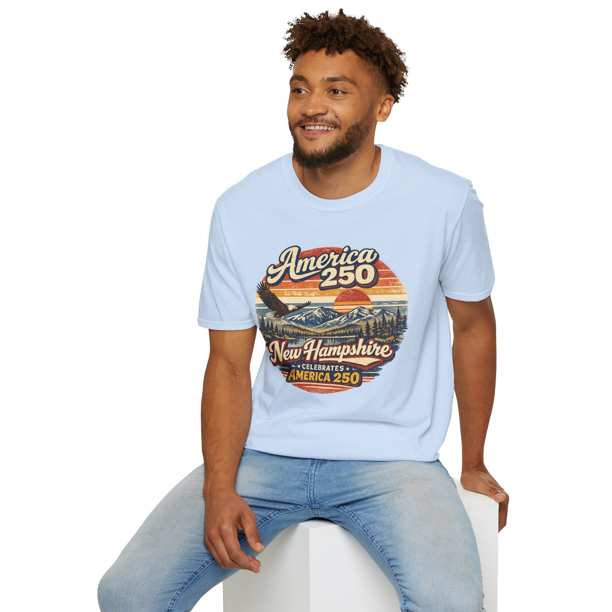America 250 T-Shirt — Retro Eagle & Mountain New Hampshire Design