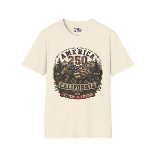 America 250 California T-Shirt — 250 Years of Freedom Patriotic Bear Design