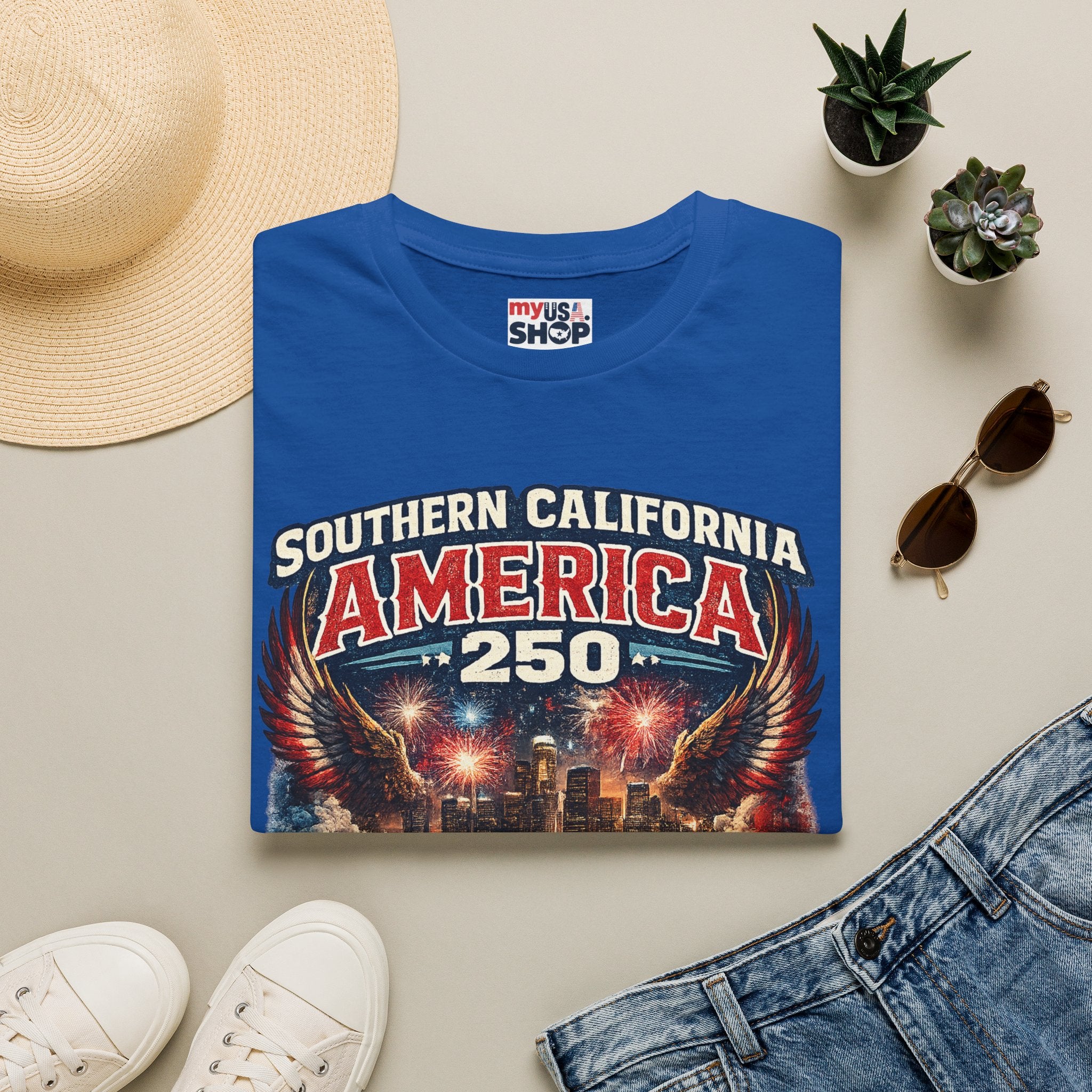Southern California America 250 T-Shirt — Patriotic Eagle Fireworks Tee