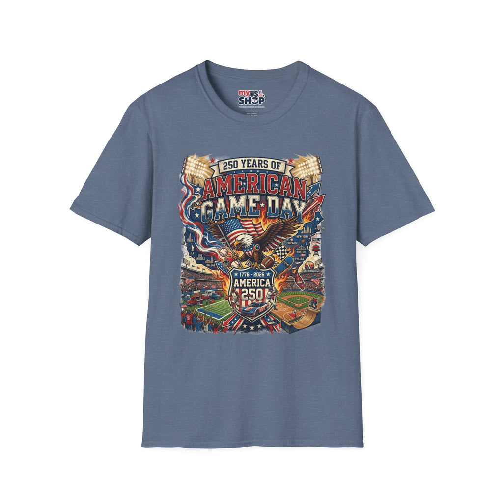 American Game Day T-Shirt — 250 Years USA Football & Baseball Celebration Pop Culture