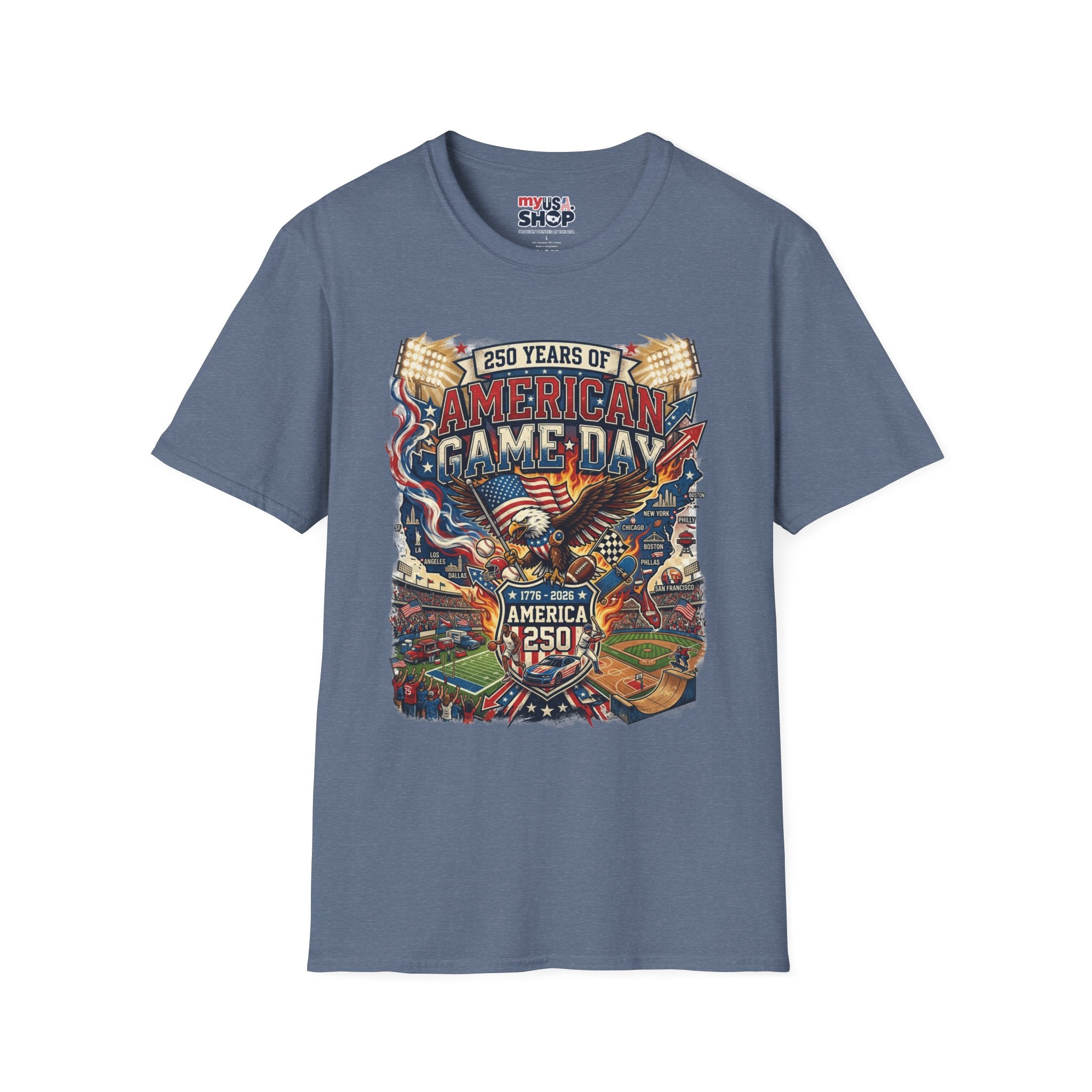 American Game Day T-Shirt — 250 Years USA Football & Baseball Celebration Pop Culture
