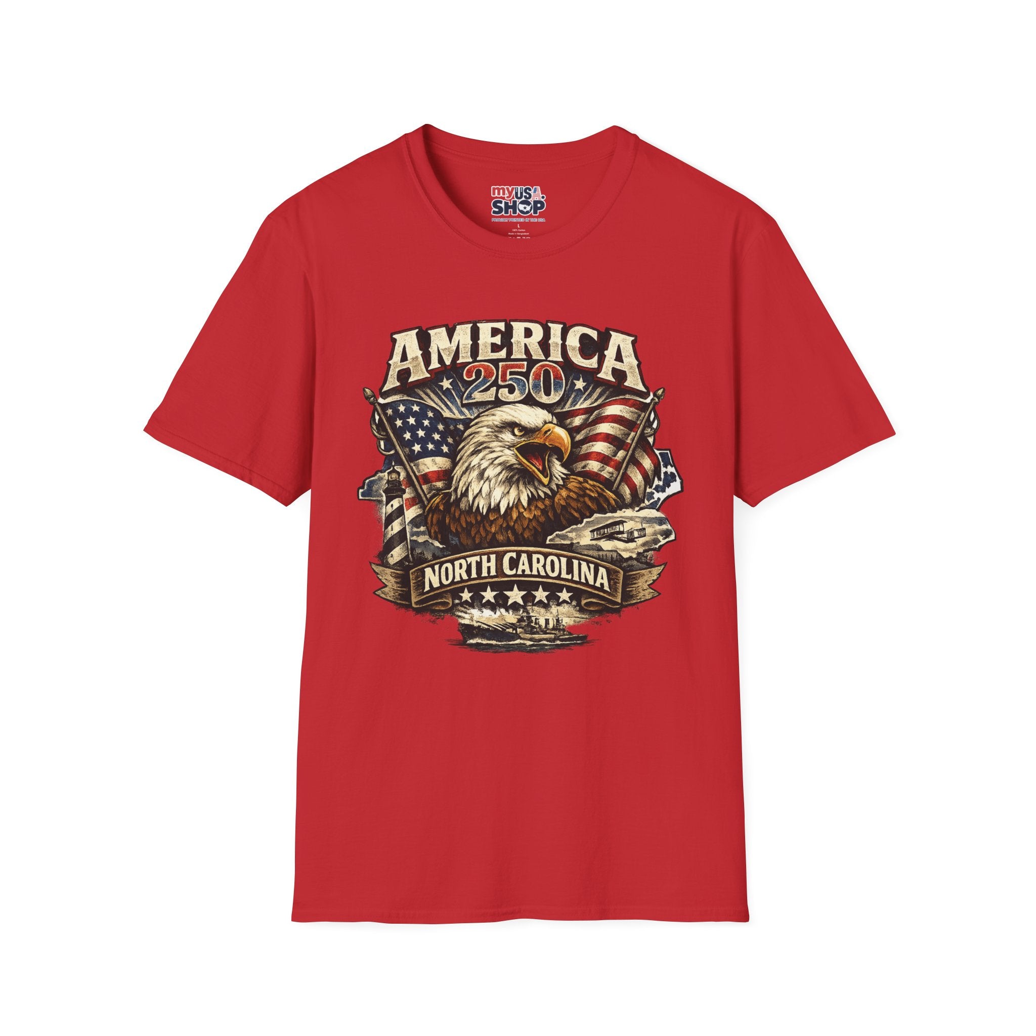 America 250 Eagle T-Shirt — Patriotic USA Flag Graphic (North Carolina)