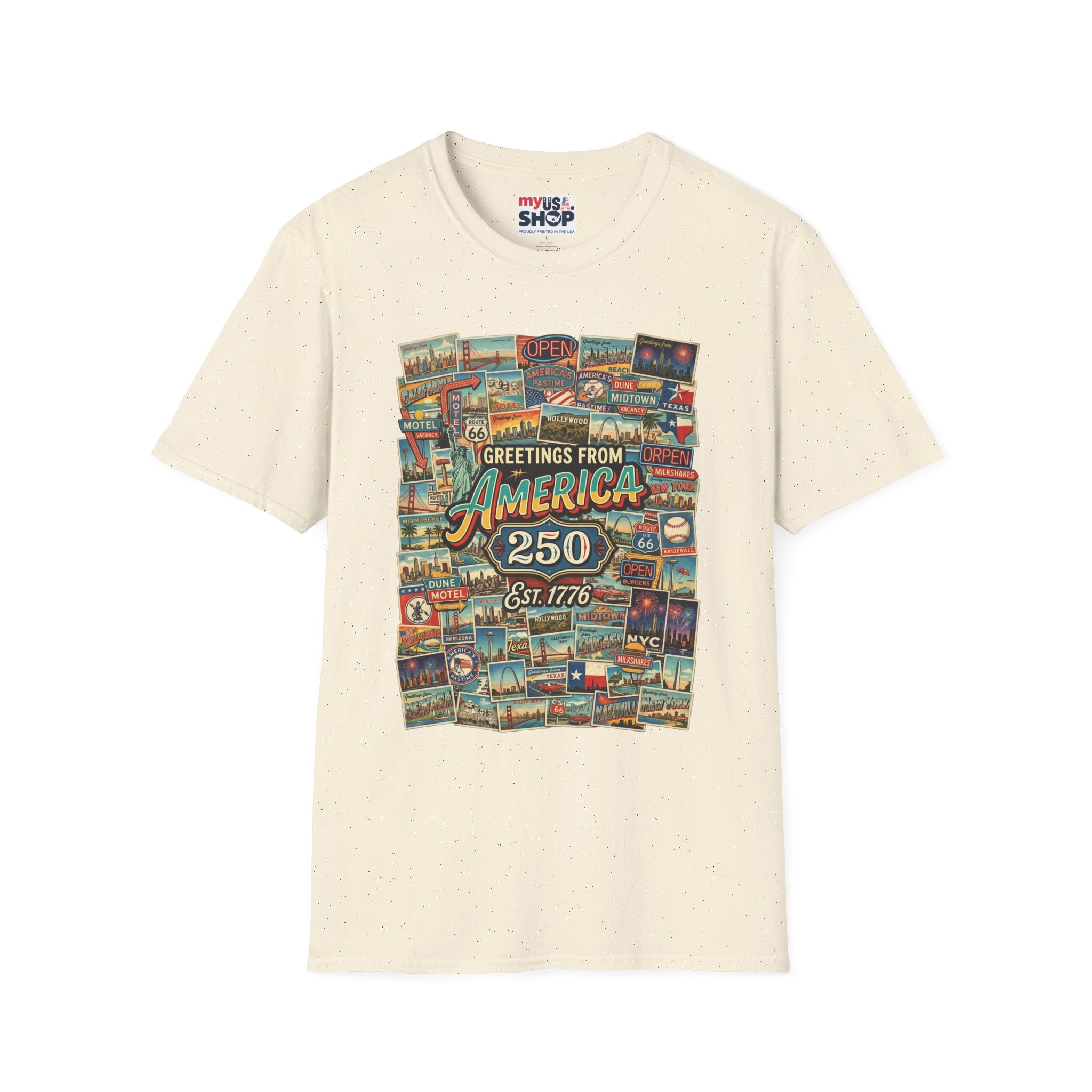 Greetings From America 250 Vintage Postcard T-Shirt Pop Culture