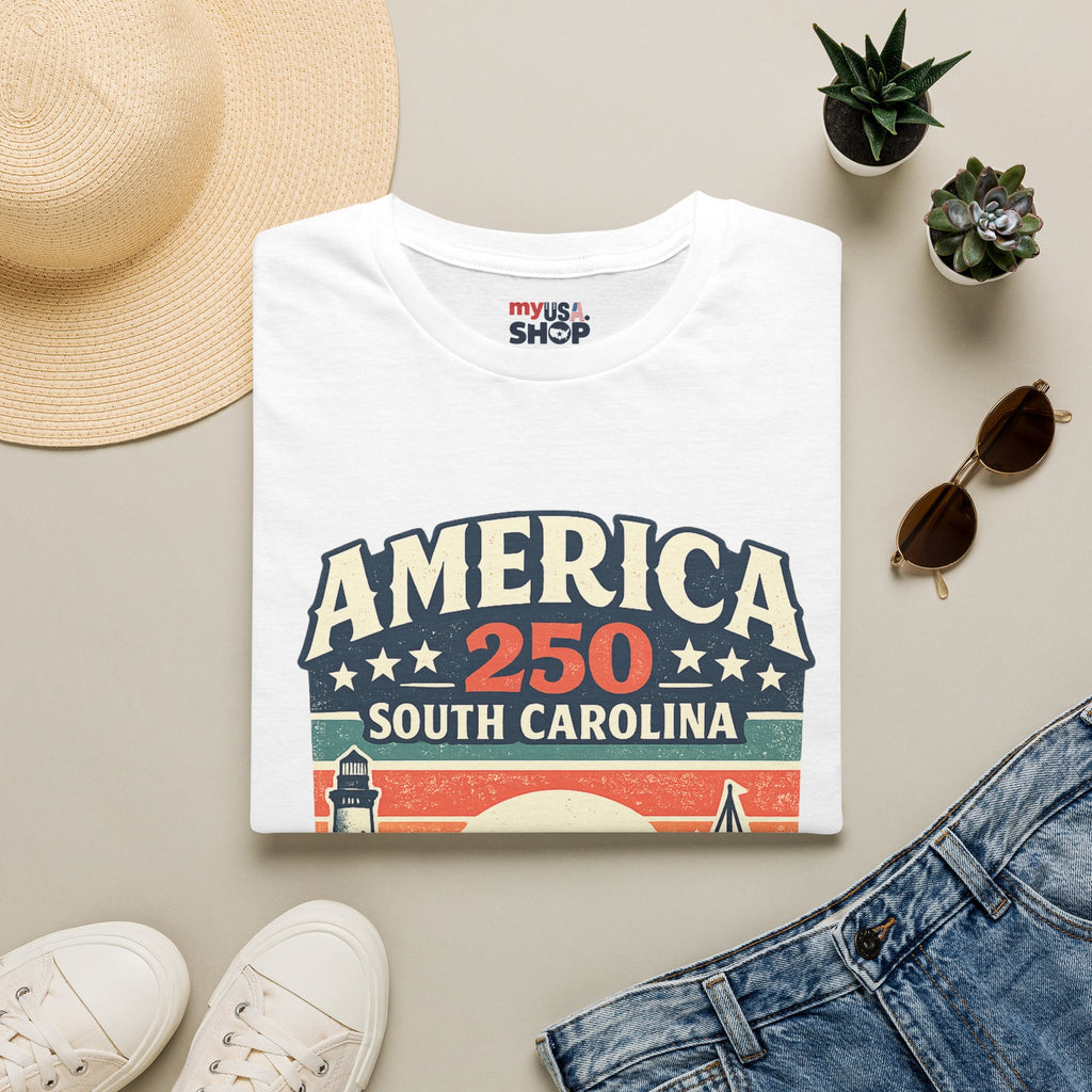 America 250 South Carolina T-Shirt – Retro Sunset Sailing Patriotic Tee