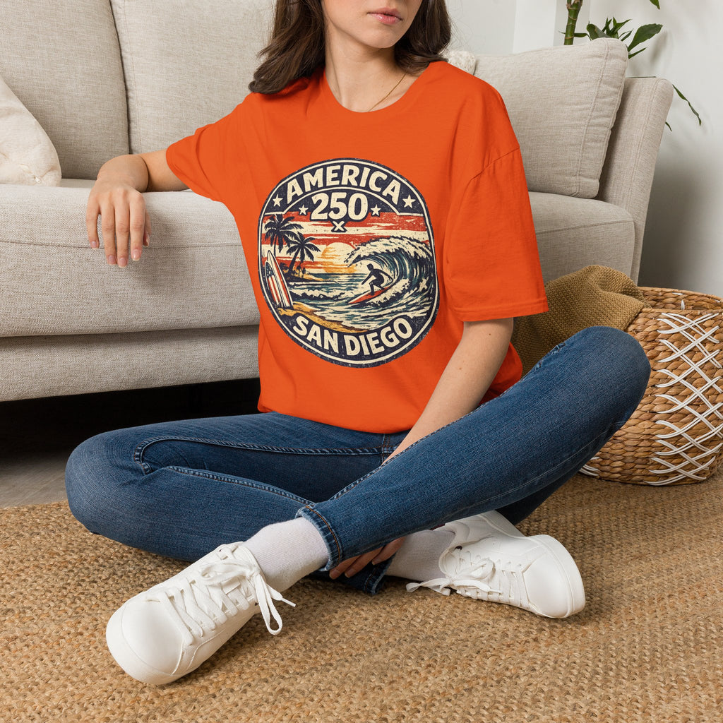 America 250 San Diego California Vintage Surf Emblem Tee