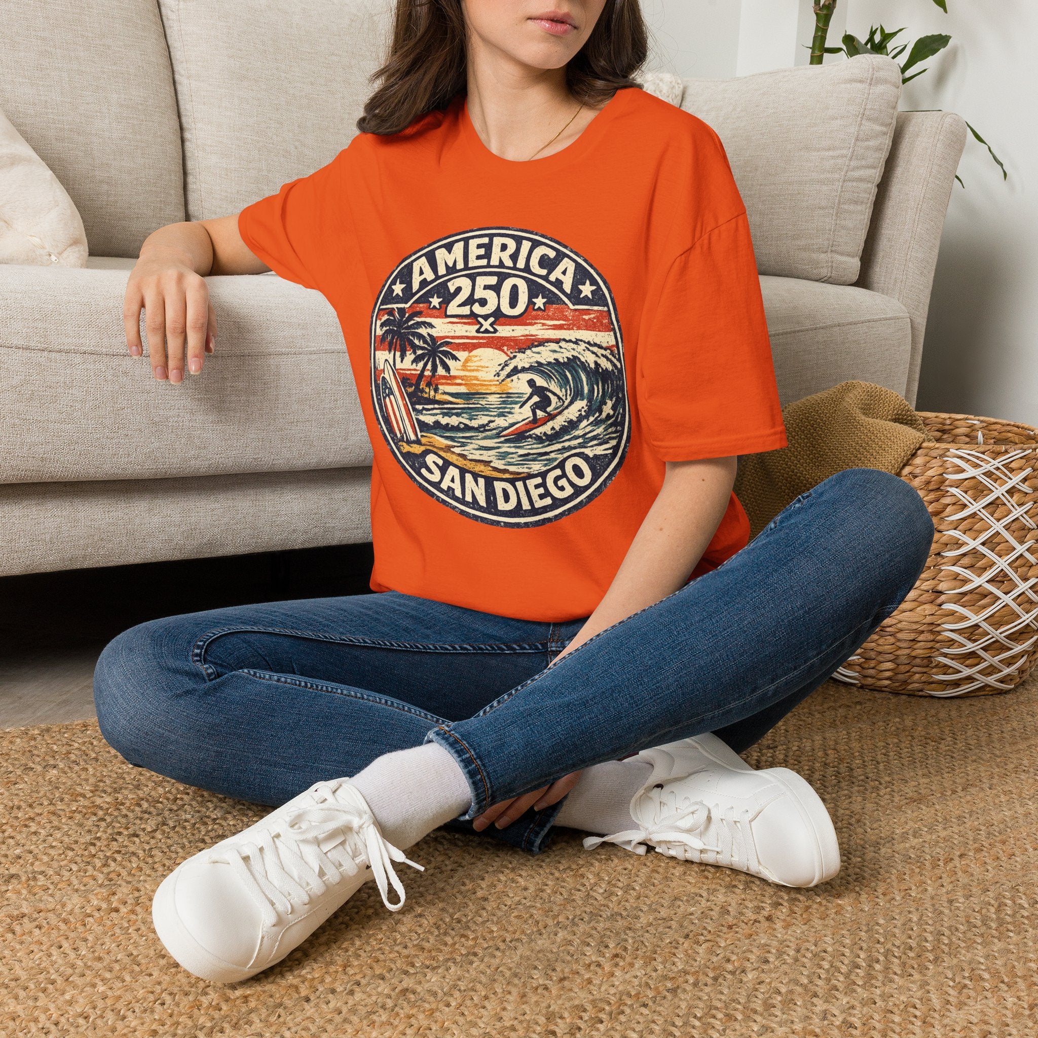 America 250 San Diego California Vintage Surf Emblem Tee