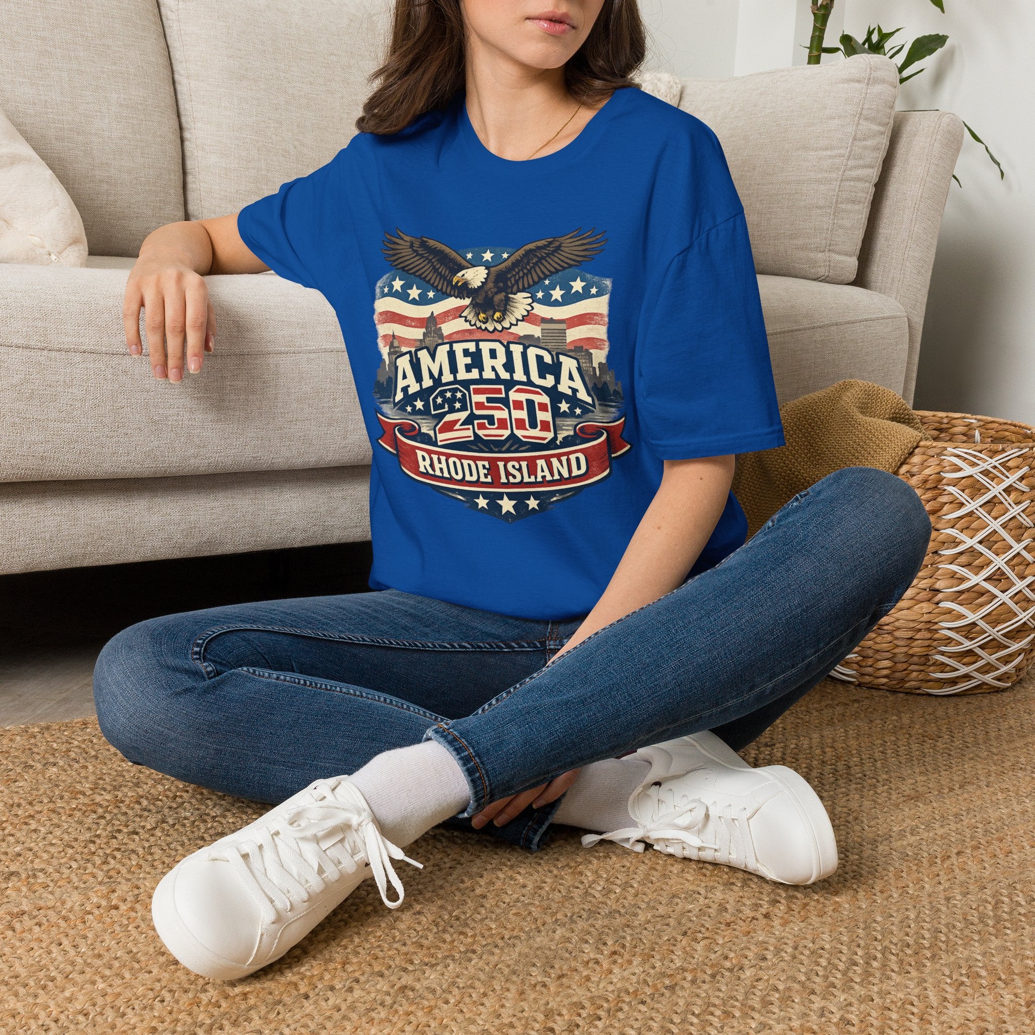 America 250 Rhode Island Eagle Shirt — Patriotic Skyline Graphic Tee
