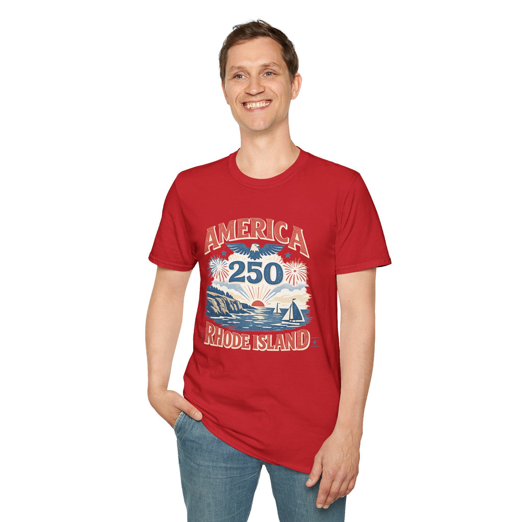 America 250 Rhode Island Shirt — Coastal Fireworks Patriotic Tee