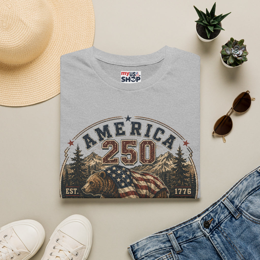 America 250 California T-Shirt — 250 Years of Freedom Patriotic Bear Design