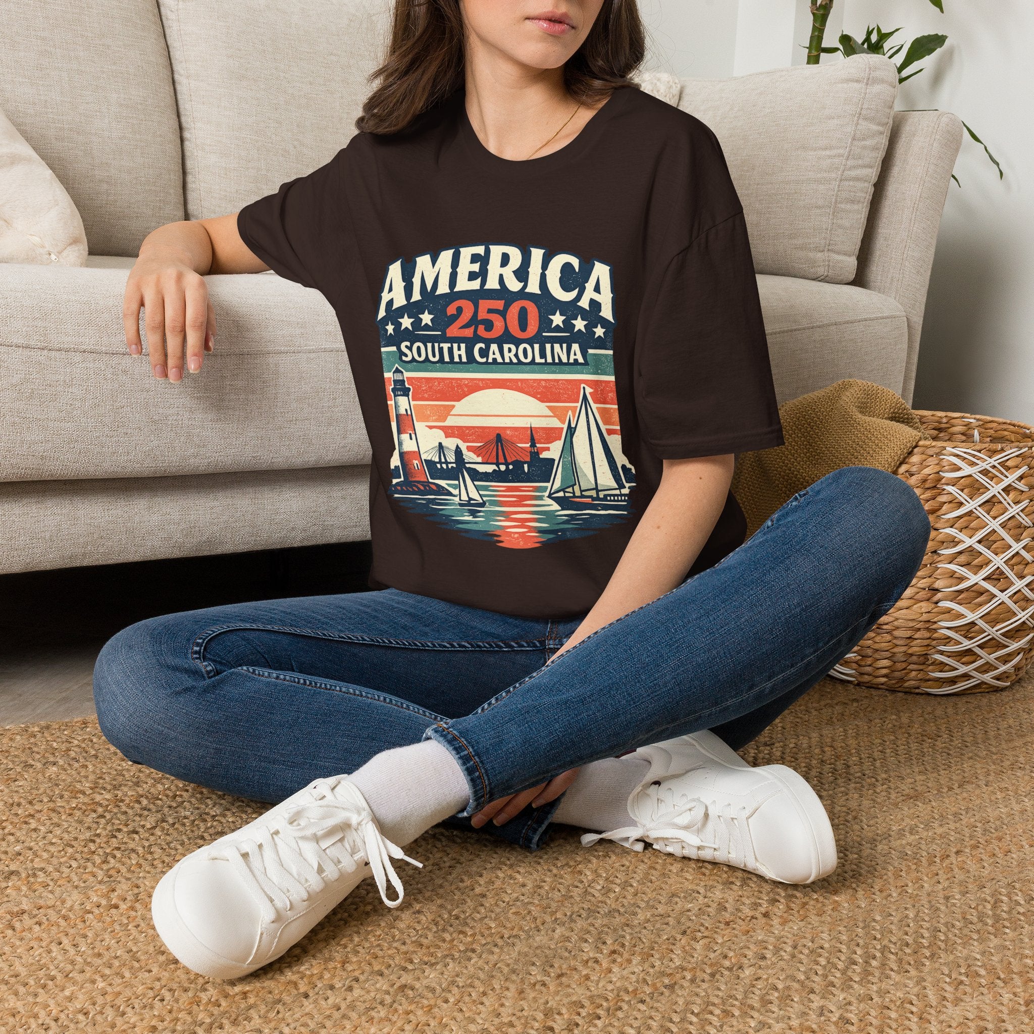 America 250 South Carolina T-Shirt – Retro Sunset Sailing Patriotic Tee