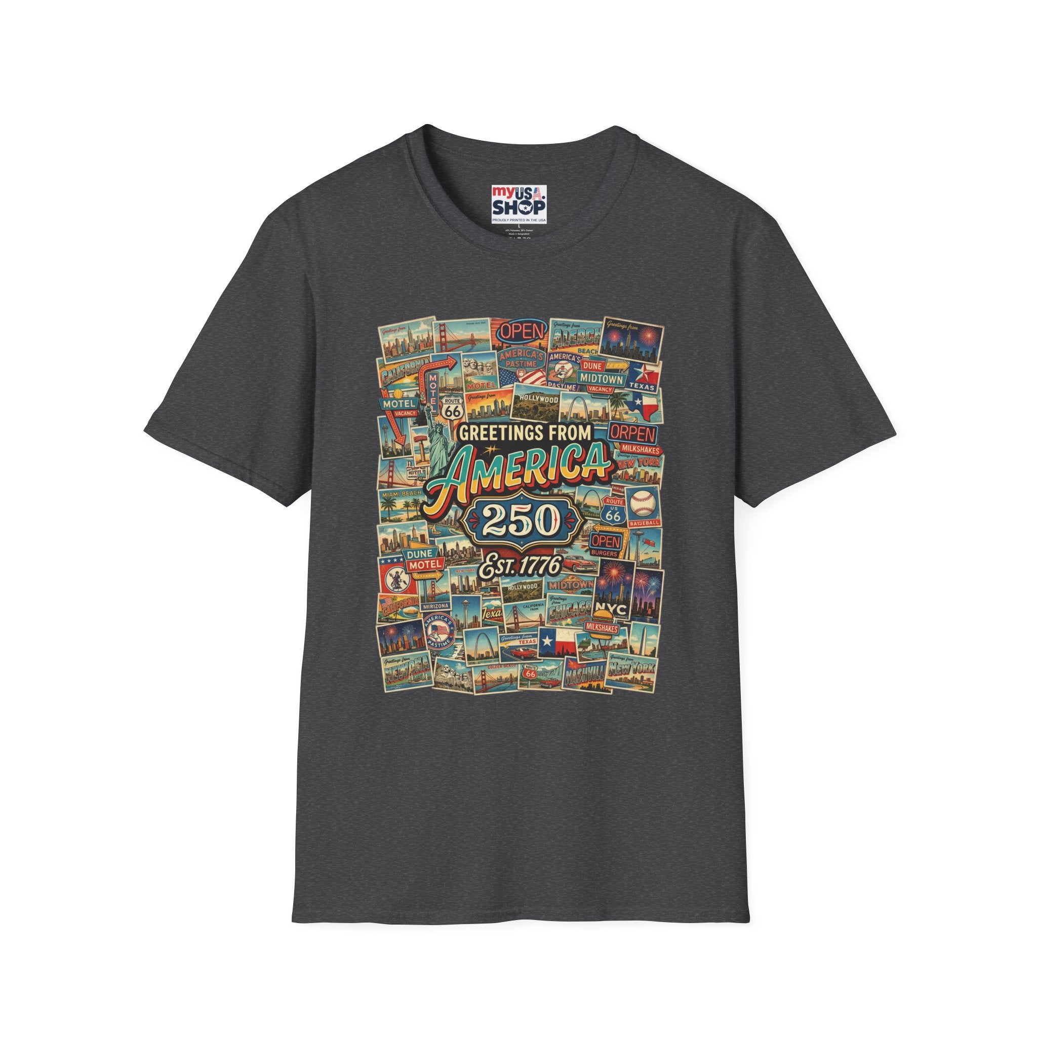 Greetings From America 250 Vintage Postcard T-Shirt Pop Culture