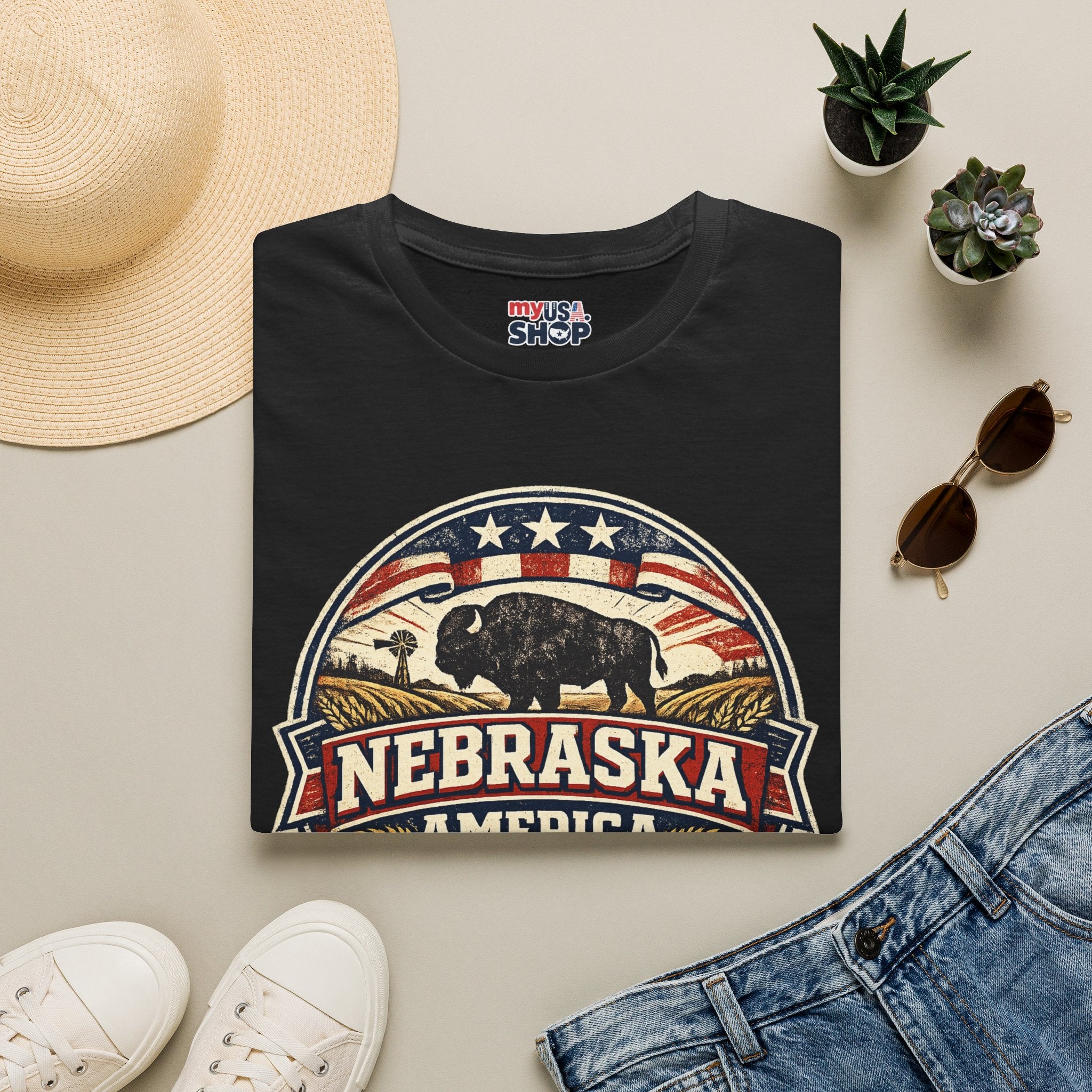 Nebraska Buffalo Retro T-Shirt — America 250 Vintage State Pride Tee