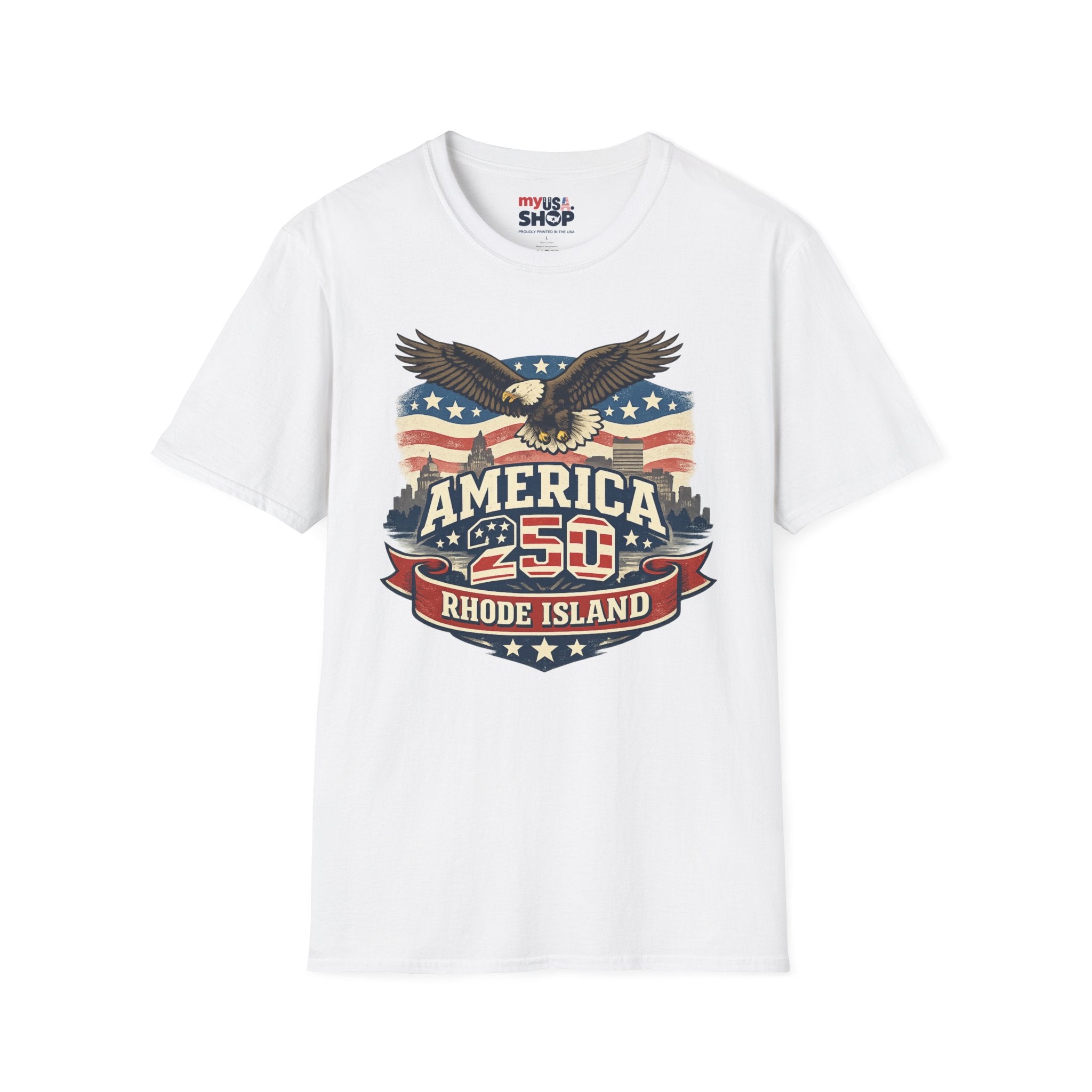 America 250 Rhode Island Eagle Shirt — Patriotic Skyline Graphic Tee