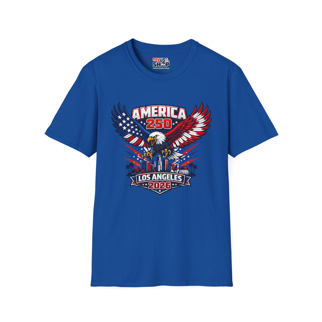 America 250 Los Angeles Skyline Patriotic Eagle California Tee