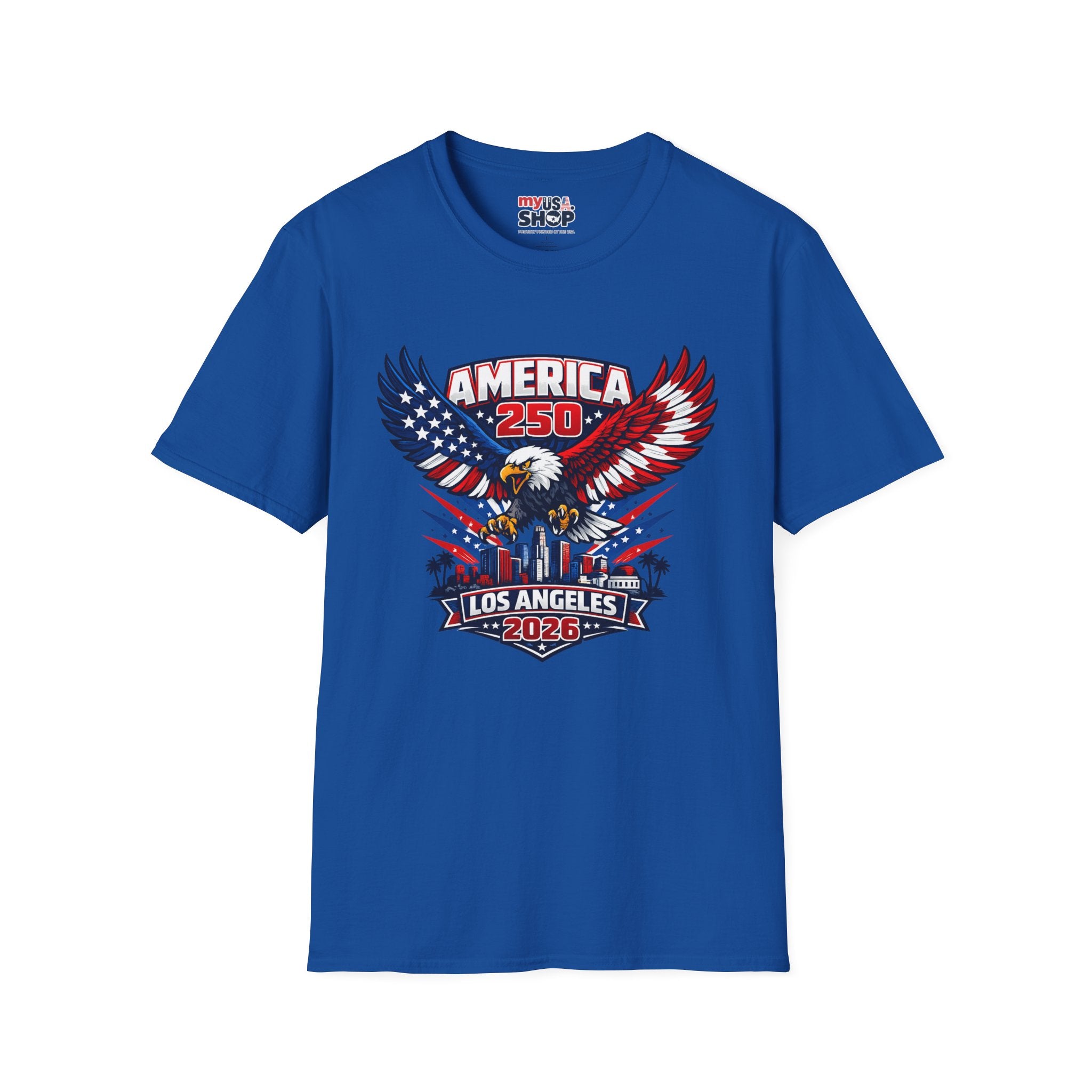 America 250 Los Angeles Skyline Patriotic Eagle California Tee