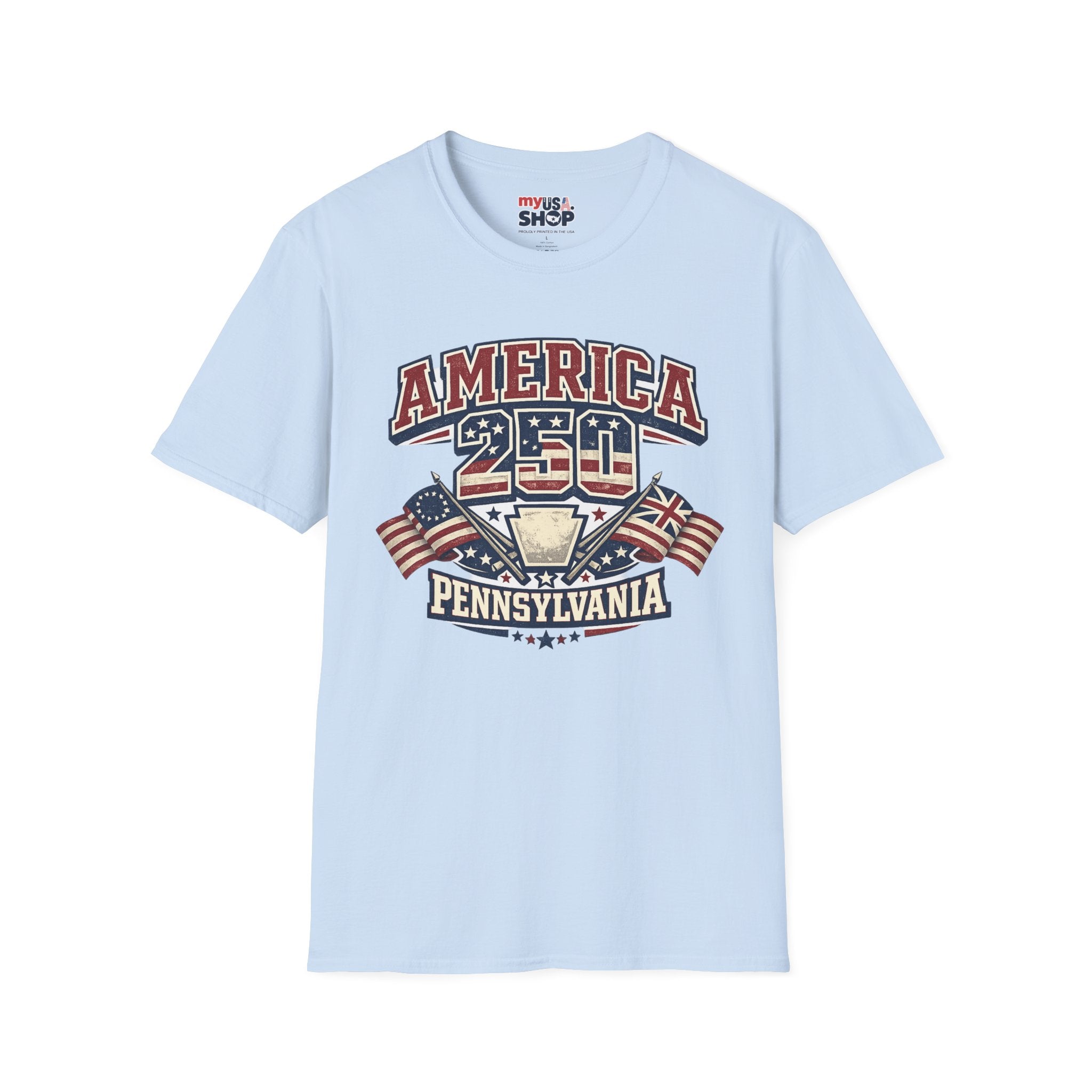 Pennsylvania America 250 Shirt — Retro Patriotic Varsity Graphic Tee