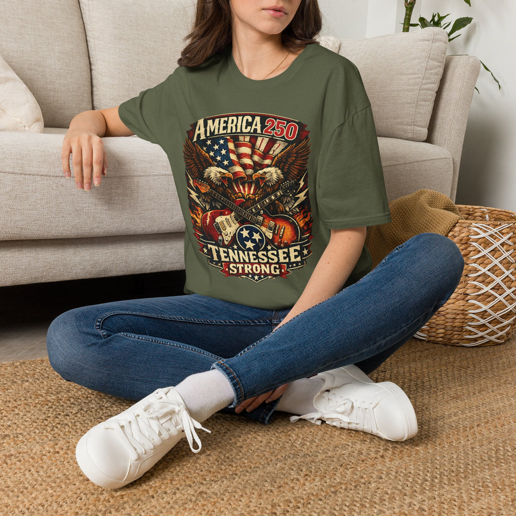 America 250 Tennessee Shirt — Tennessee Strong Patriotic Music Graphic Tee
