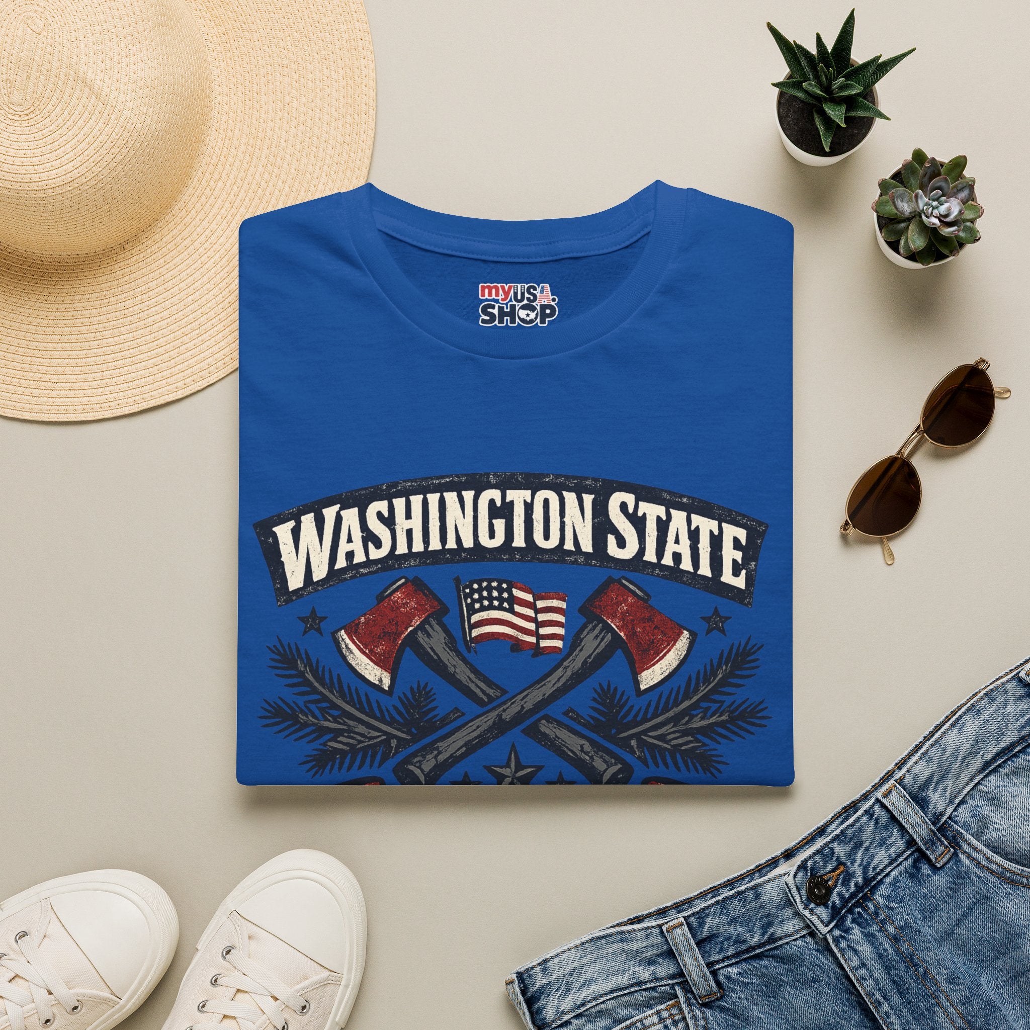 America 250 Washington State T-Shirt —  Axes Retro Graphic Tee