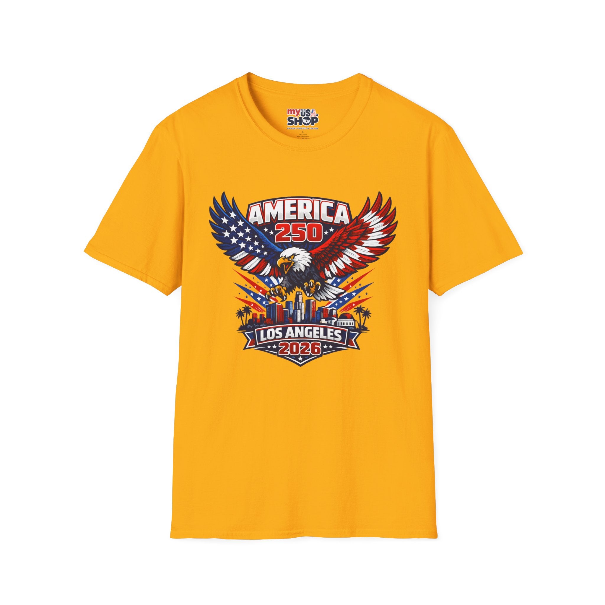America 250 Los Angeles Skyline Patriotic Eagle California Tee