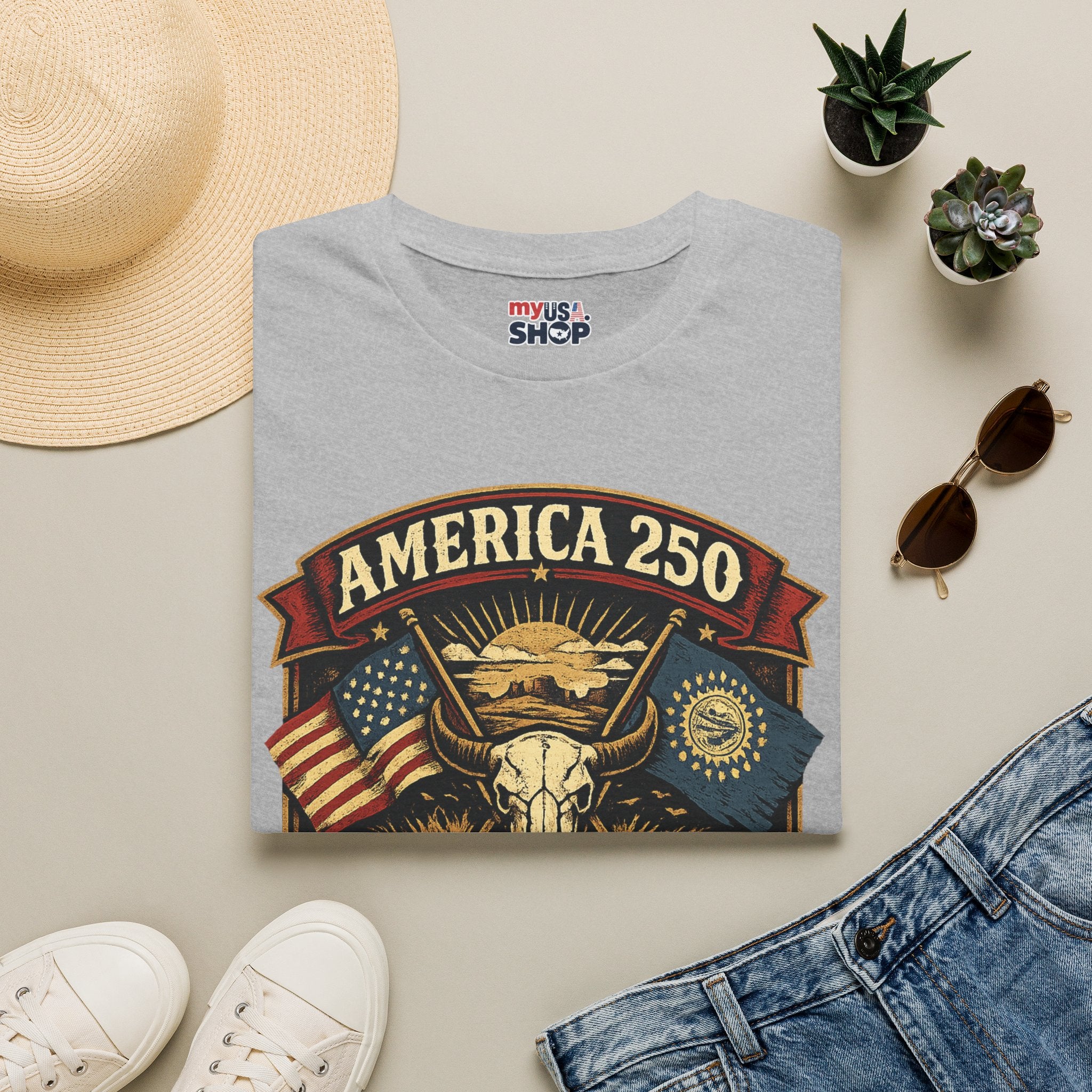 America 250 South Dakota T-Shirt — Western Skull Heritage Graphic Tee