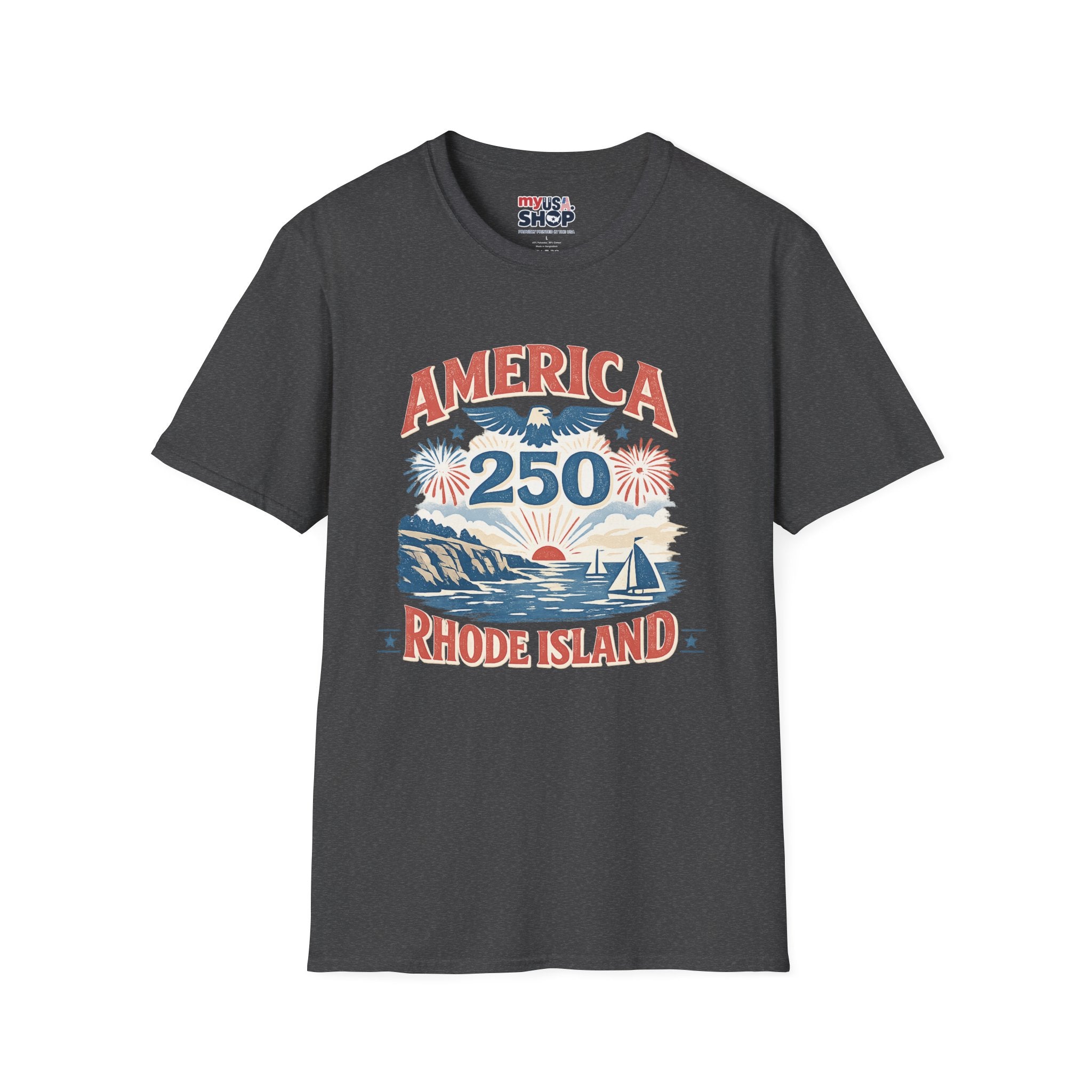America 250 Rhode Island Shirt — Coastal Fireworks Patriotic Tee