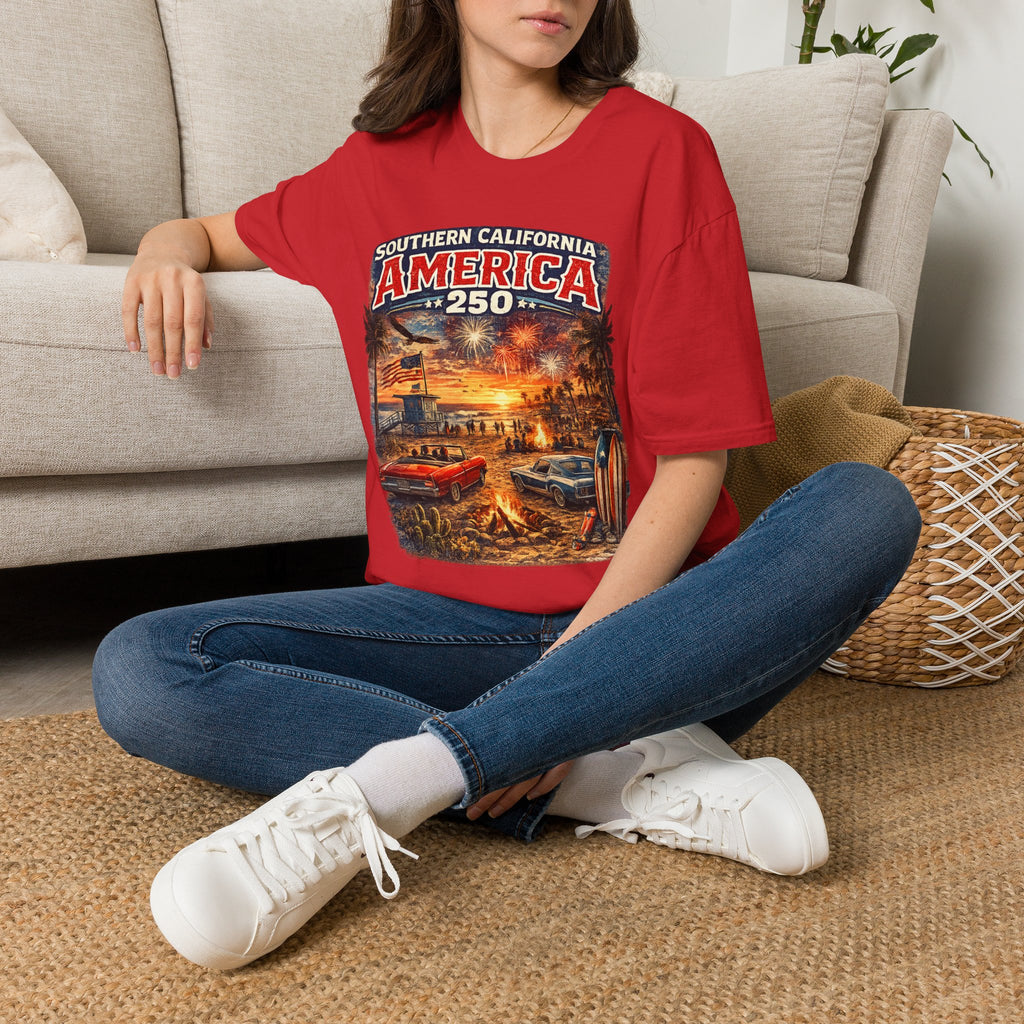 America 250 Southern California Sunset T-Shirt — Patriotic 4th of July Beach Vintage Tee