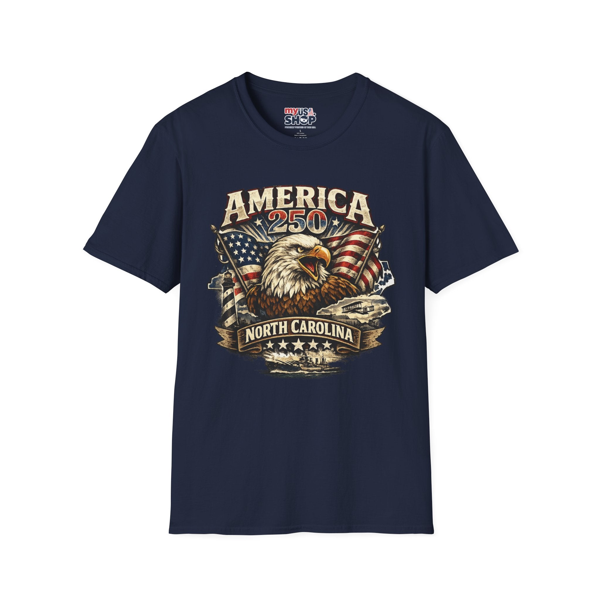 America 250 Eagle T-Shirt — Patriotic USA Flag Graphic (North Carolina)