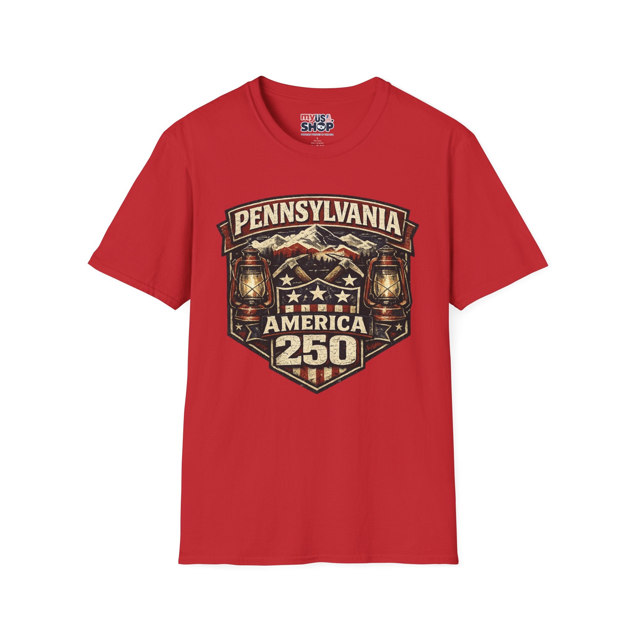 Pennsylvania America 250 Shirt — Rustic Mountain Miner Badge Graphic Tee