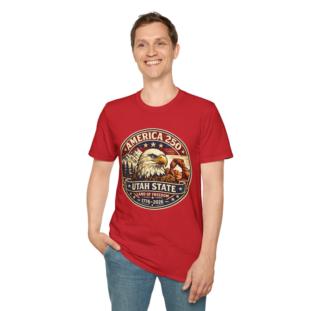 America 250 Utah State Tee — Land of Freedom Eagle Graphic Shirt
