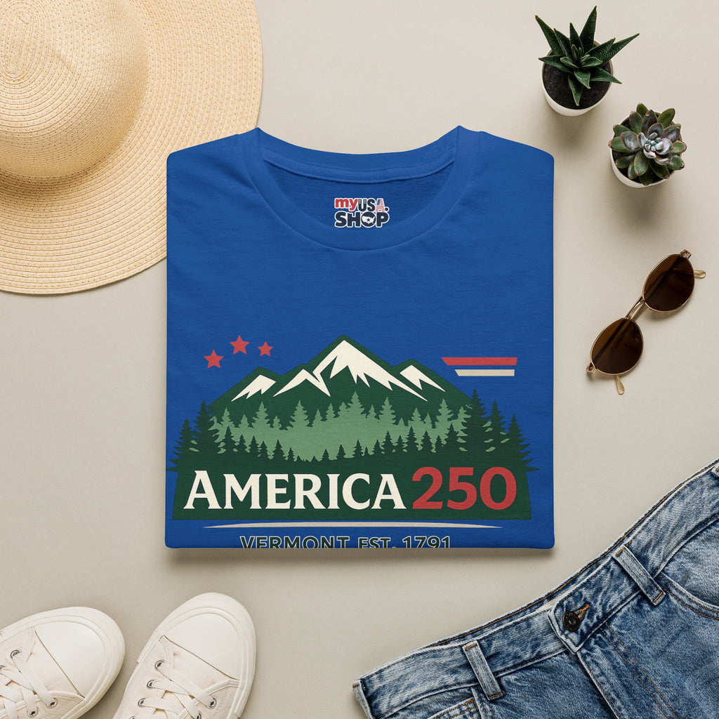America 250 – Vermont Est. 1791 Mountain Star Vintage Tee Design