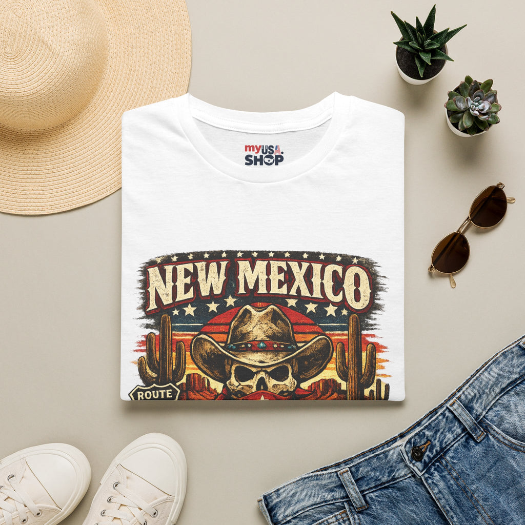 America 250 x New Mexico Skull Cowboy — Vintage Route 66 Desert