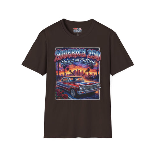America 250 California "Raised on Culture" — Vintage Sunset Classic Car Patriotic