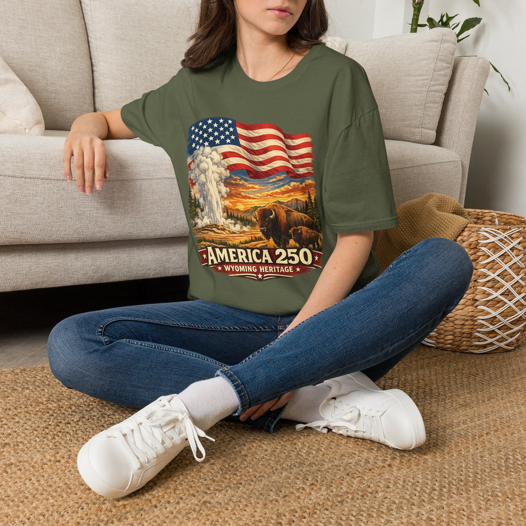 America 250 T-Shirt — Vintage Wyoming Yellowstone Design