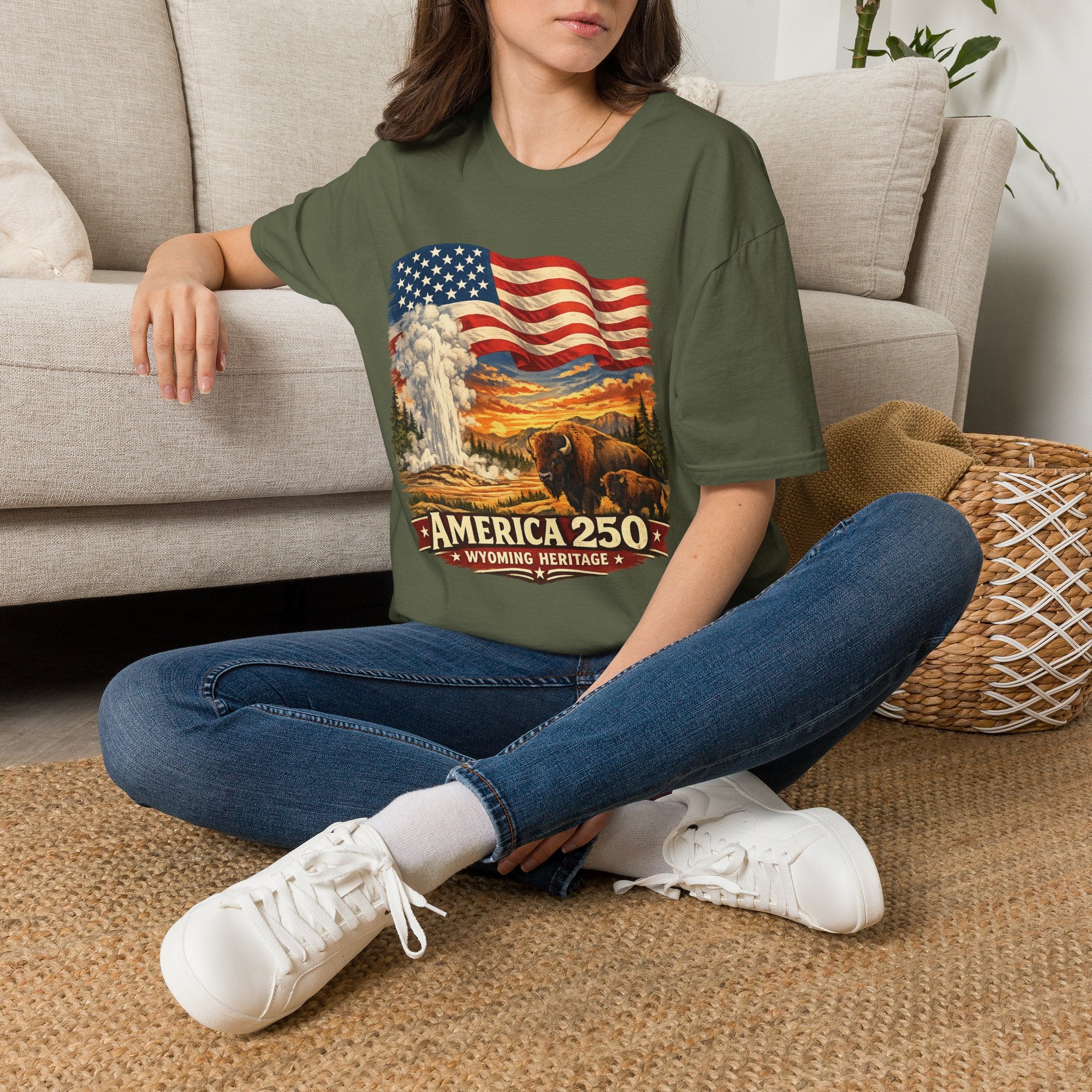 America 250 T-Shirt — Vintage Wyoming Yellowstone Design