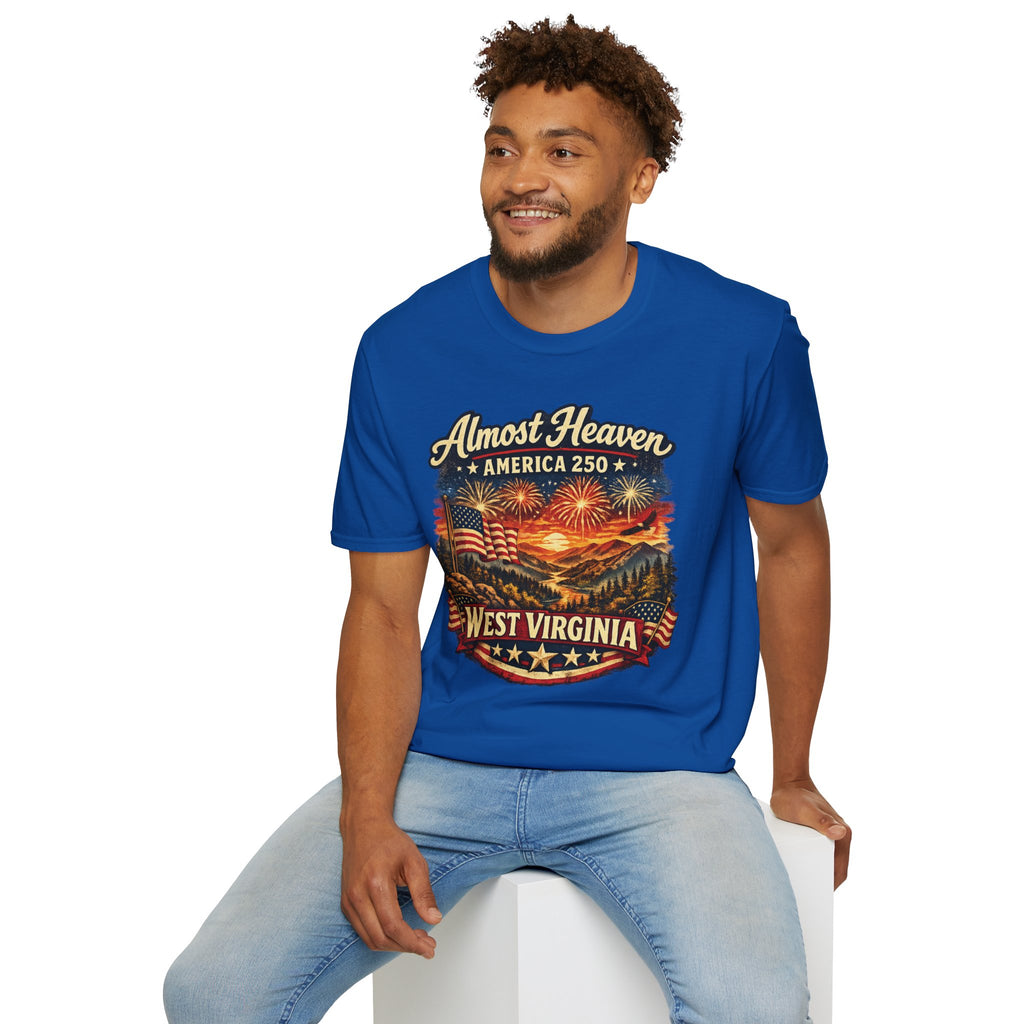 Almost Heaven West Virginia T-Shirt – America 250 Patriotic Fireworks Tee