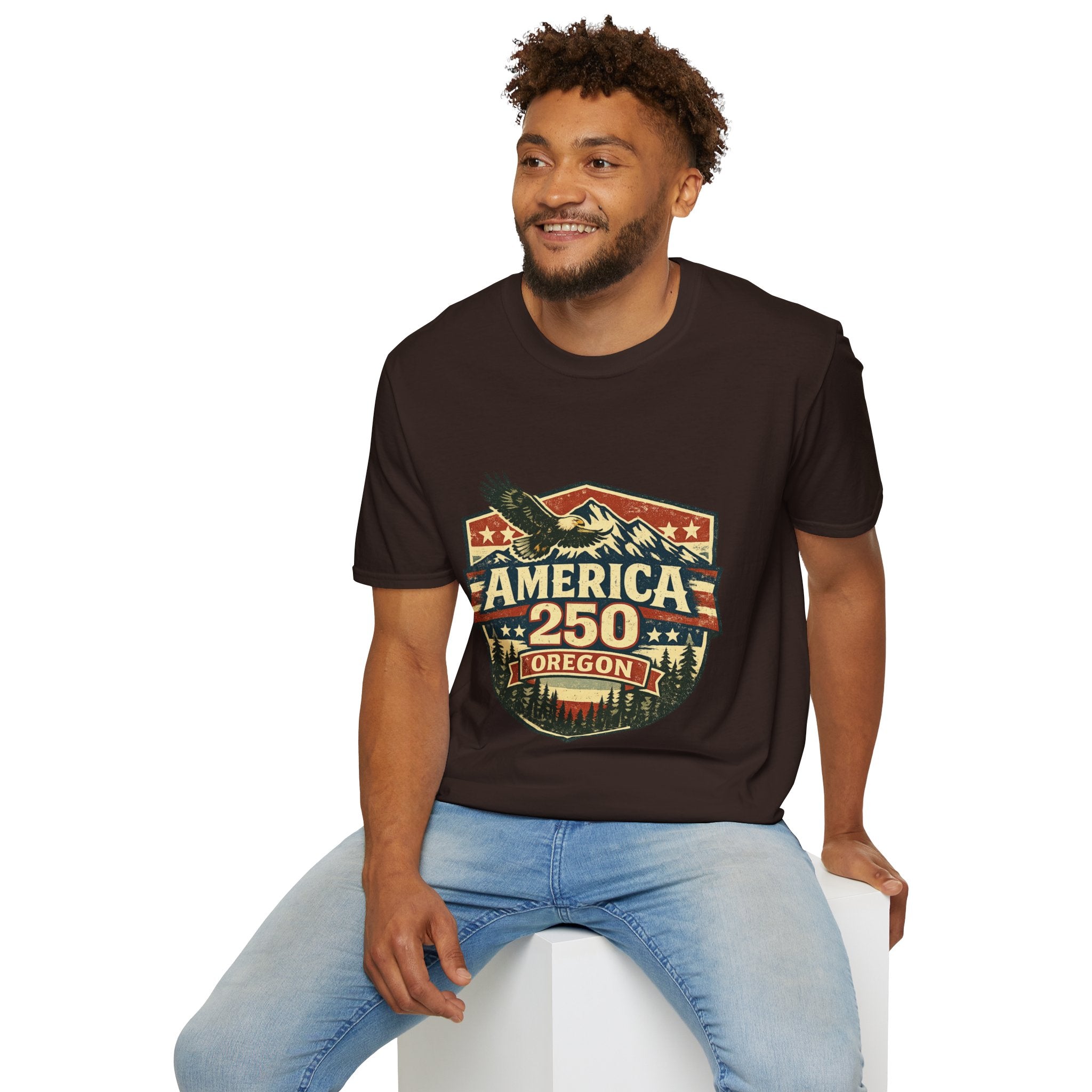 America 250 Shirt —Oregon  Mountain Eagle Wilderness Badge Tee