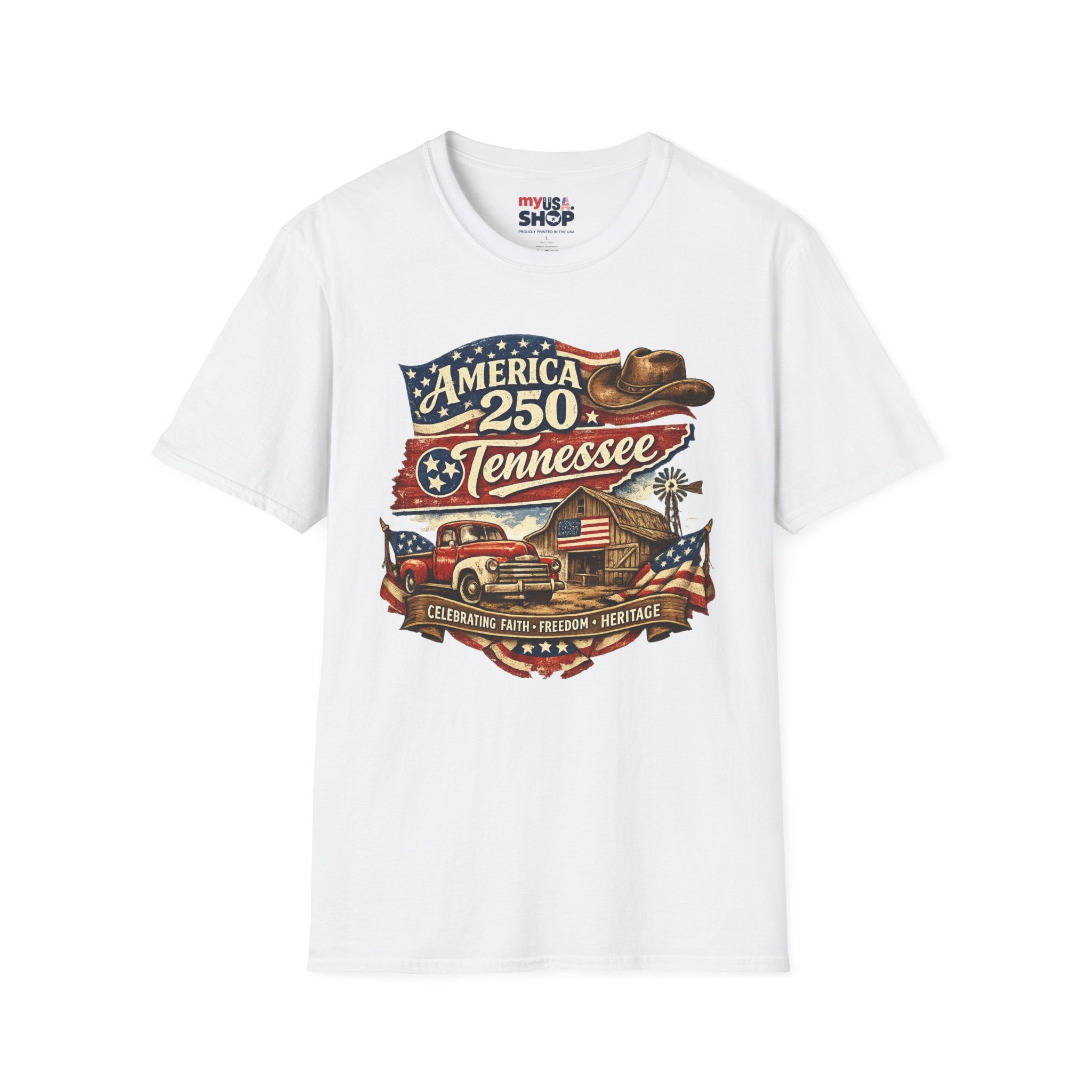 America 250 Tennessee T-Shirt — Celebrating Faith Freedom Heritage Graphic Tee