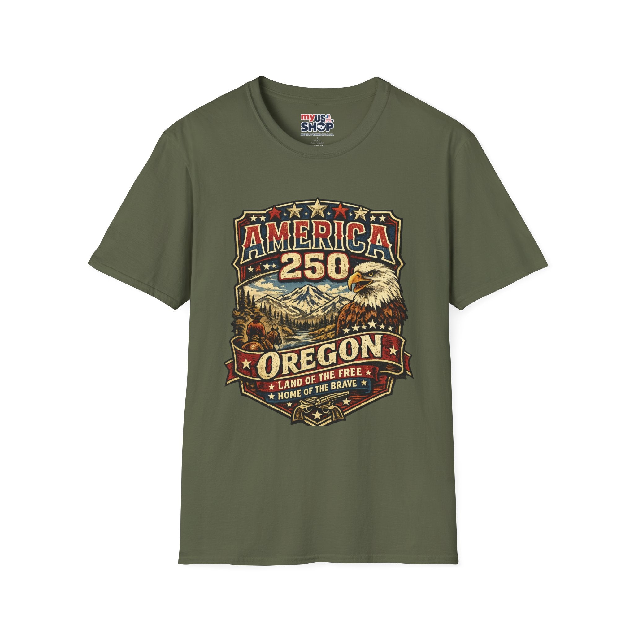 America 250 Oregon  Shirt — Heritage Eagle Americana Crest Tee