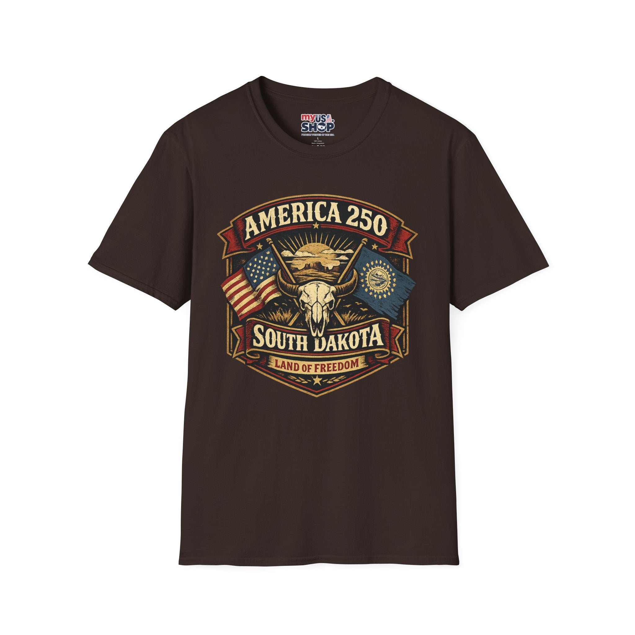 America 250 South Dakota T-Shirt — Western Skull Heritage Graphic Tee