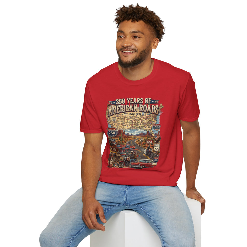 250 Years of American Roads T‑Shirt — Vintage USA Roadmap & Route 66 Travel Tee America 250 Pop Culture
